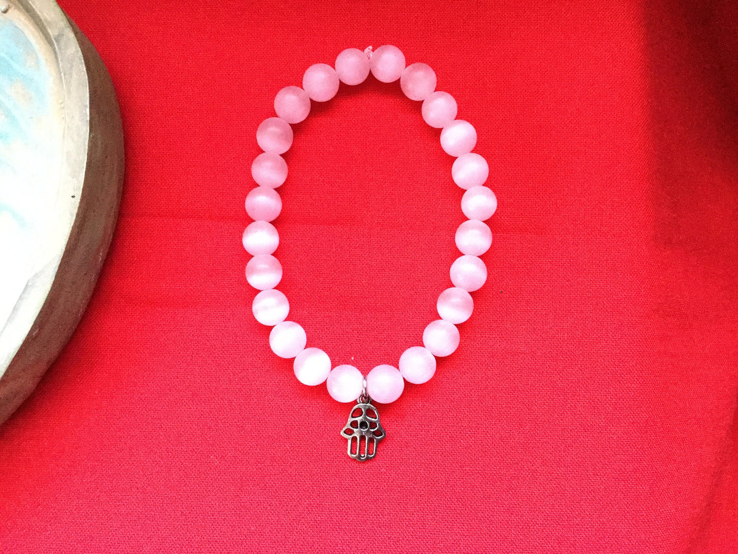 Pink Cats Eye, w/Hamsa Hand Healing Bracelet.