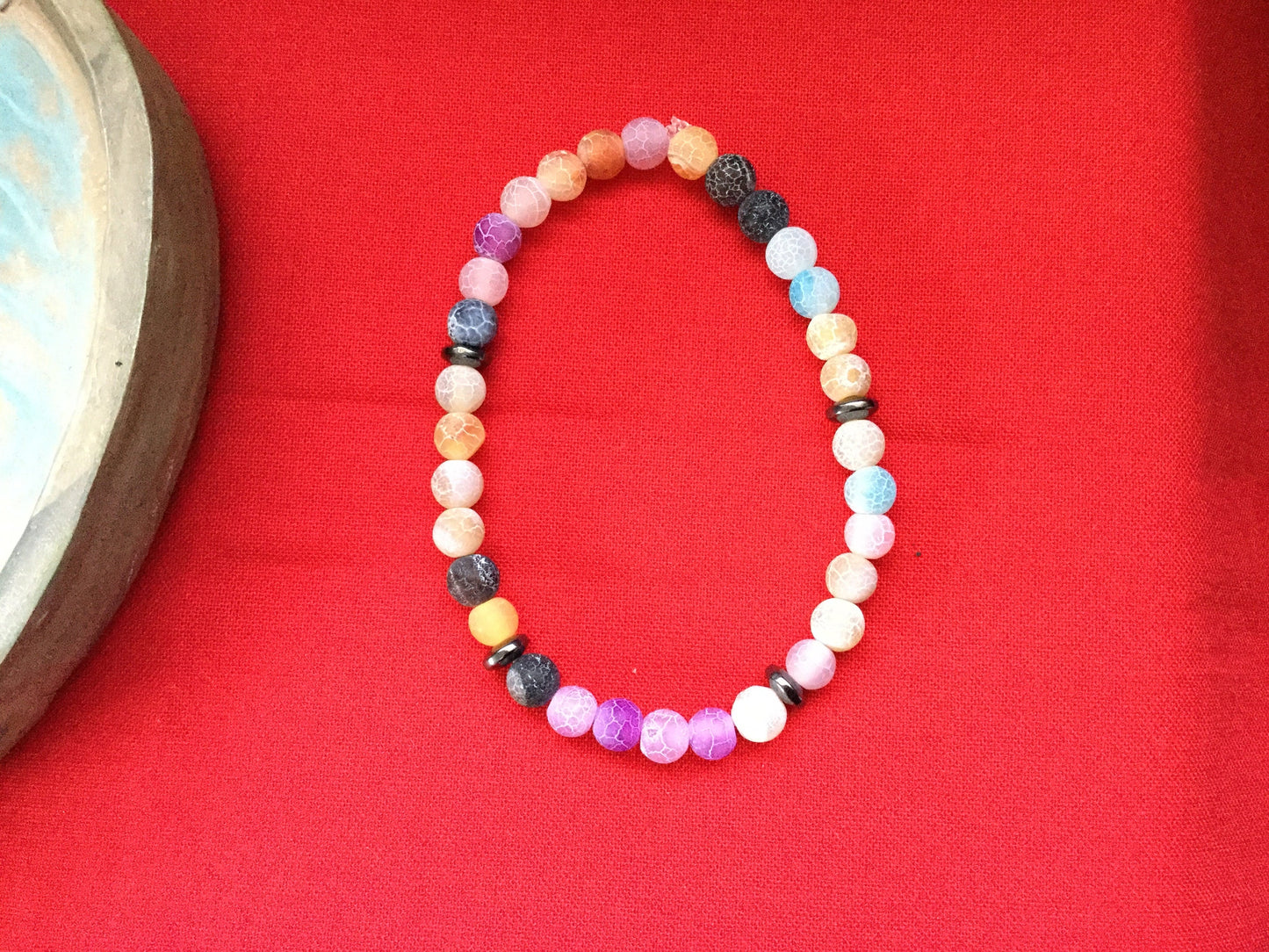 Agate Crackle Multi Colors w/Hematite Stones, Healing Bracelet.