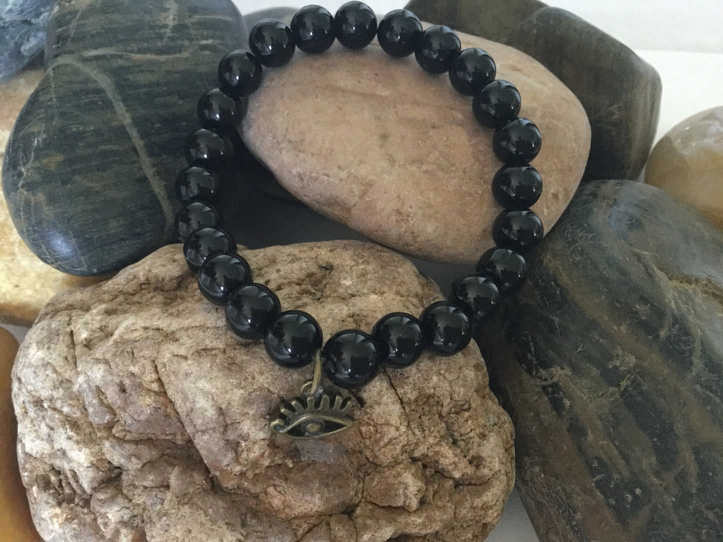 Jasper Black, w/Evil Eye, Healing Bracelet.