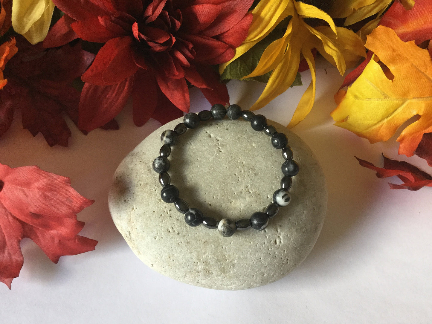 Zebra Stones w/Hematite, Healing Bracelet.