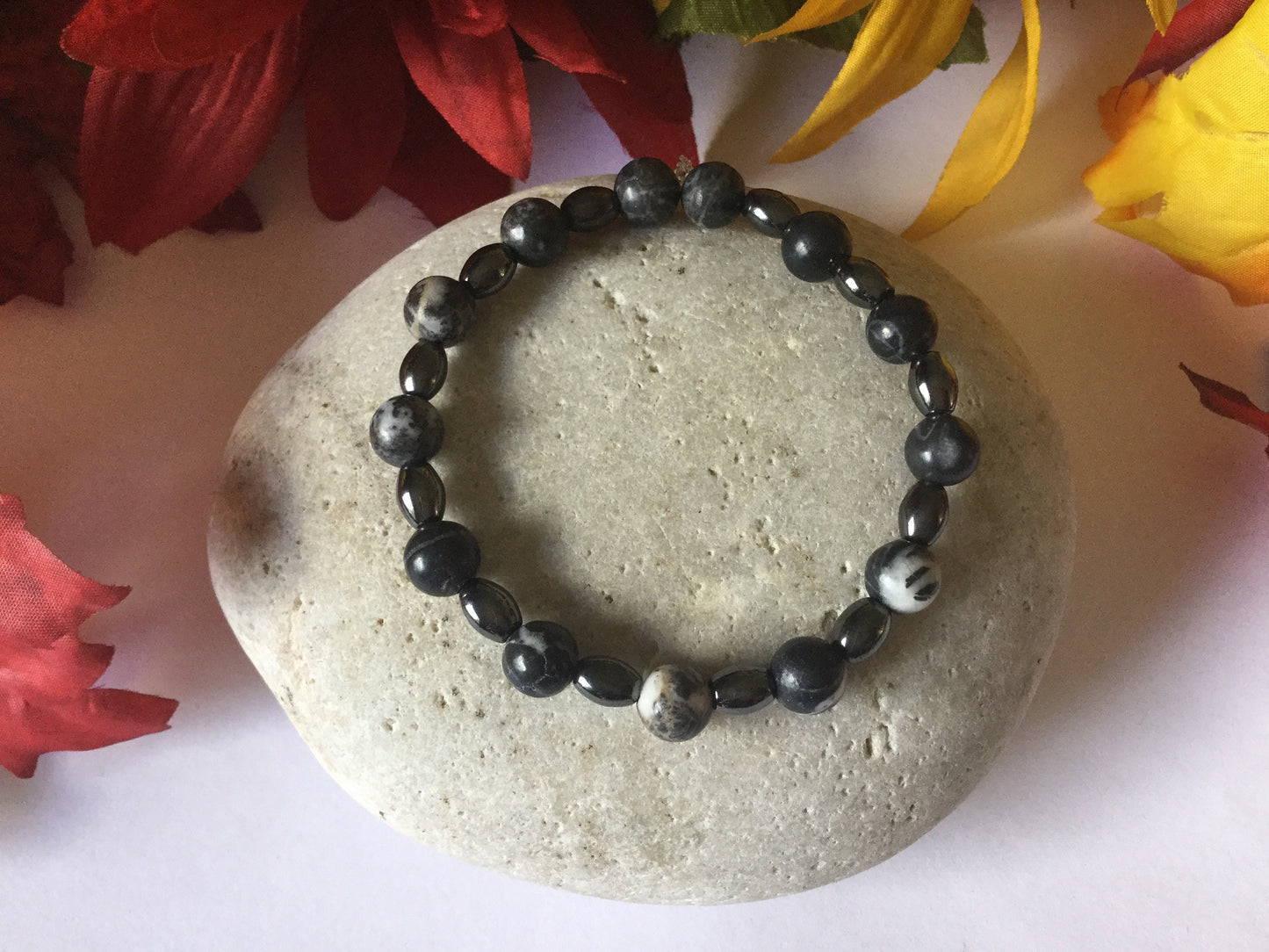 Zebra Stones w/Hematite, Healing Bracelet.