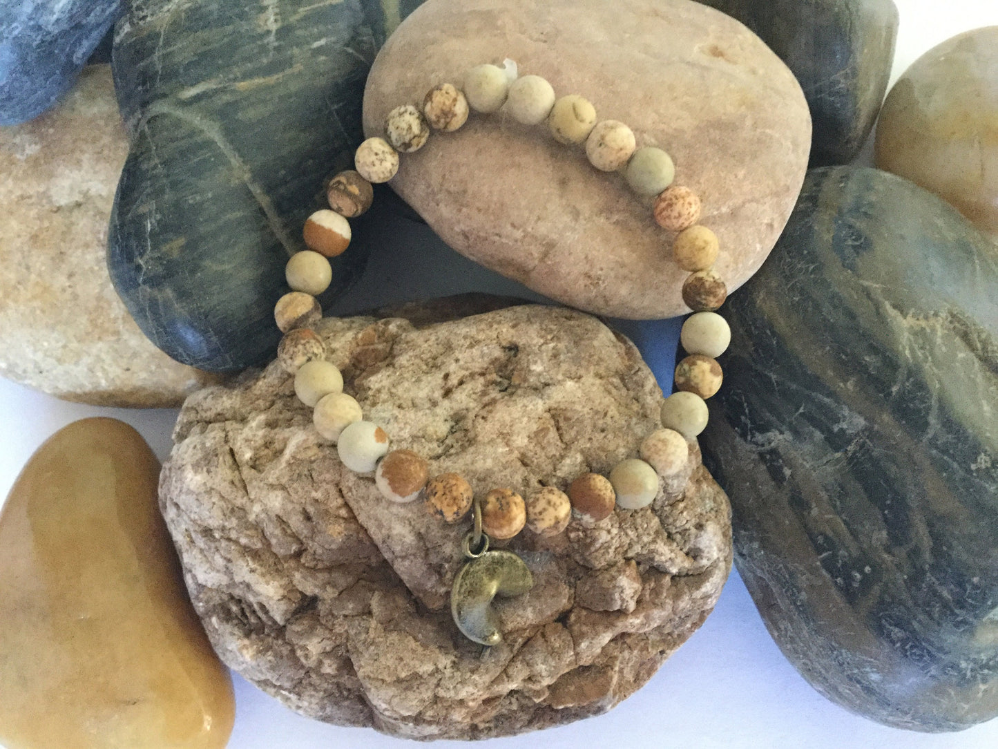 Jasper Beige w/Fortune Stone,2  Healing Bracelet.