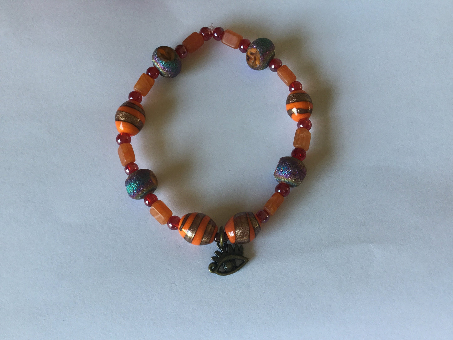 Vibrant Orange Stones w/Evil Eye, Healing Bracelet.