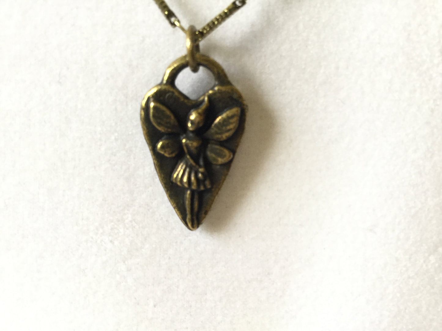 Fairy Heart, Antique Brass Necklace.