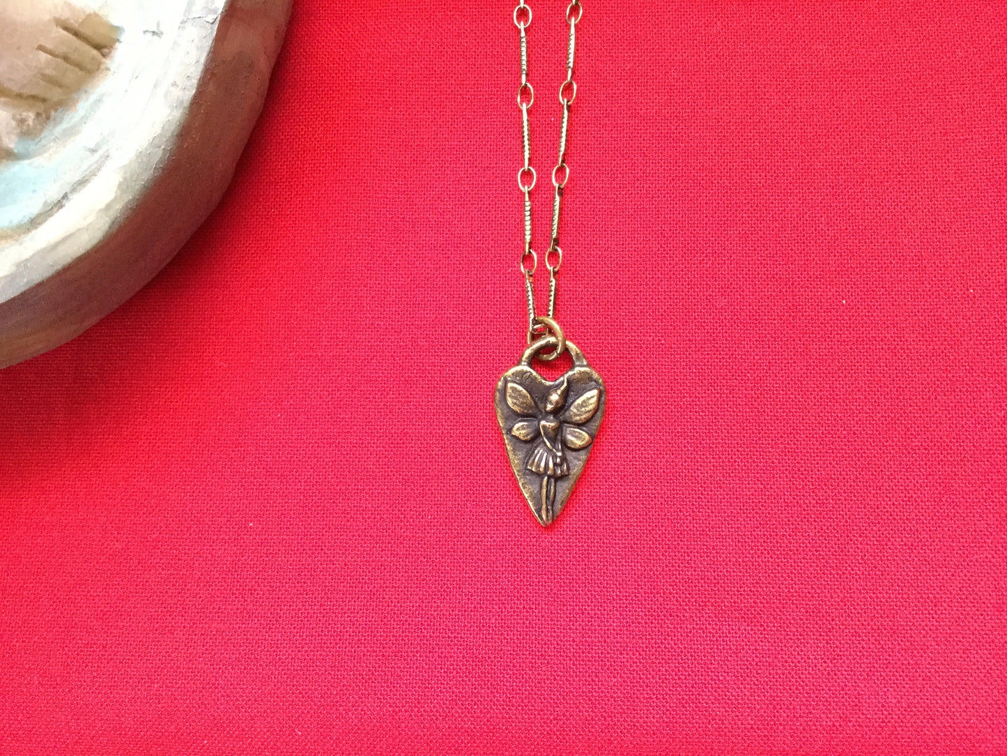 Fairy Heart, Antique Brass Necklace.