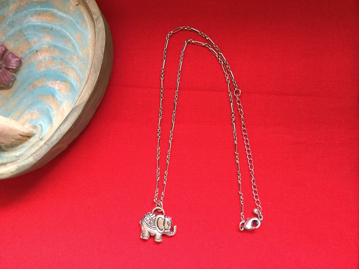 Elephant, Silver Metal Necklace.