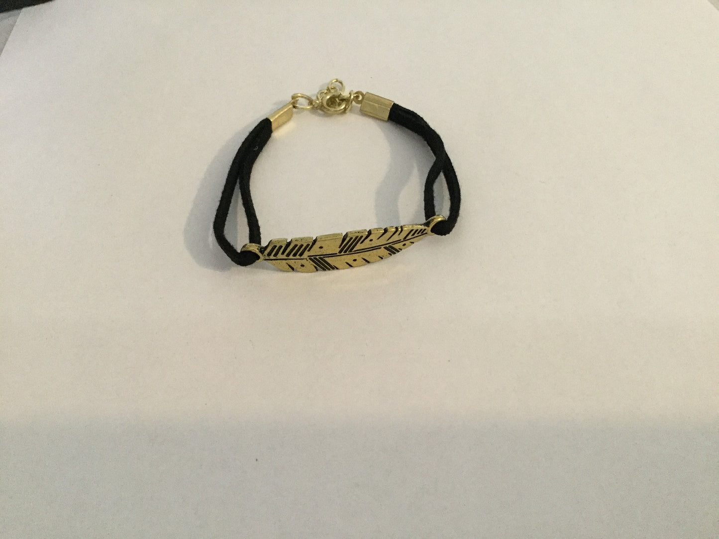 Leaf Gold, Black Suede, Inspirational Quoted Bracelet.