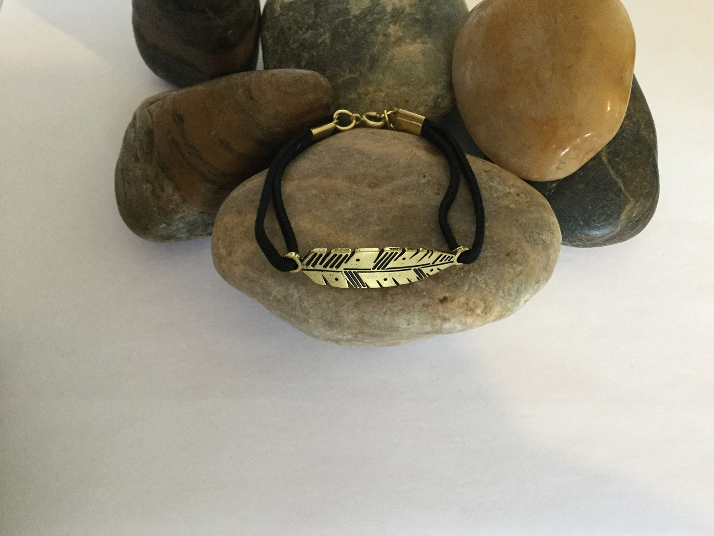 Leaf Gold, Black Suede, Inspirational Quoted Bracelet.