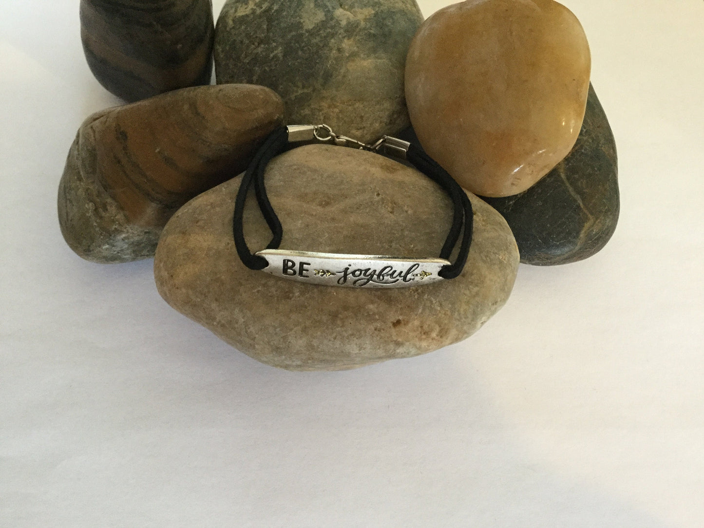 Be Joyful, Black Suede Inspirational Quoted Bracelet.