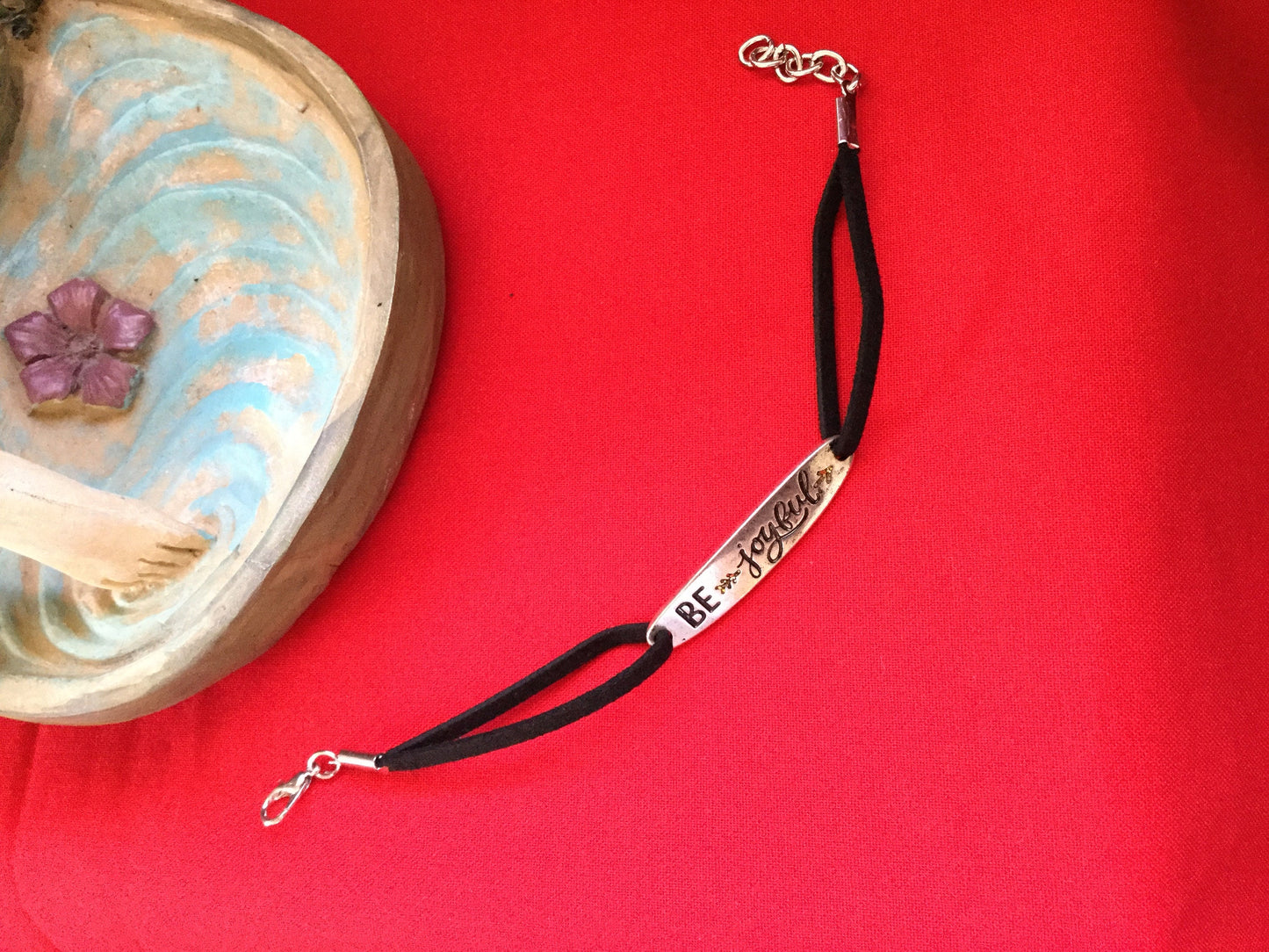 Be Joyful, Black Suede Inspirational Quoted Bracelet.