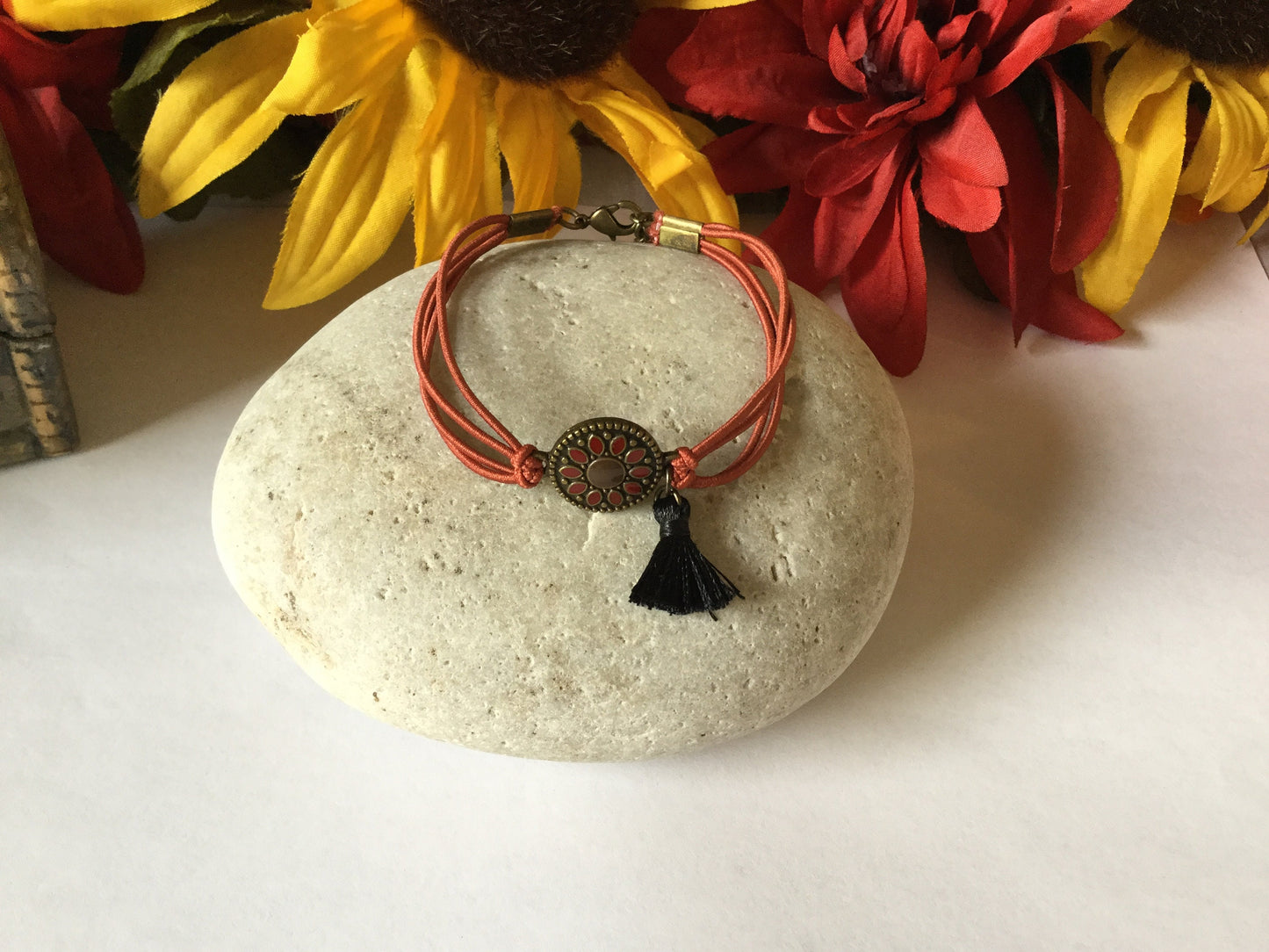 Pendant w/Blk Tassel, Rust Hemp Inspirational Quoted Bracelet.