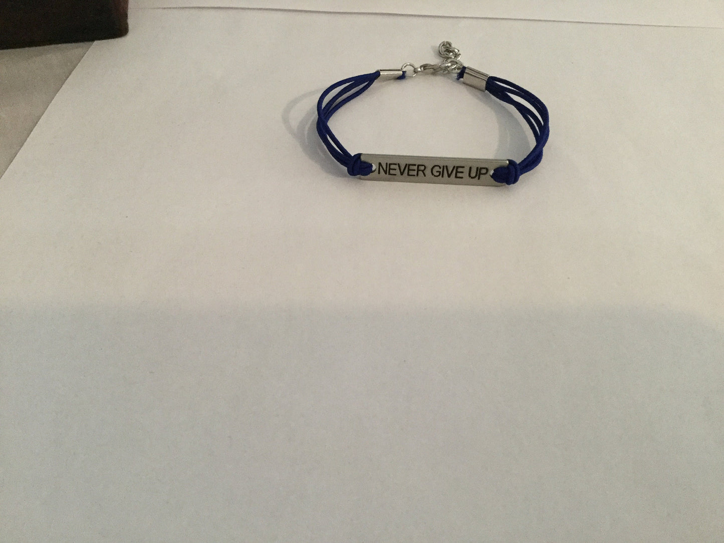 Never Give Up, Silver Metal Inspirational Quoted Bracelet.