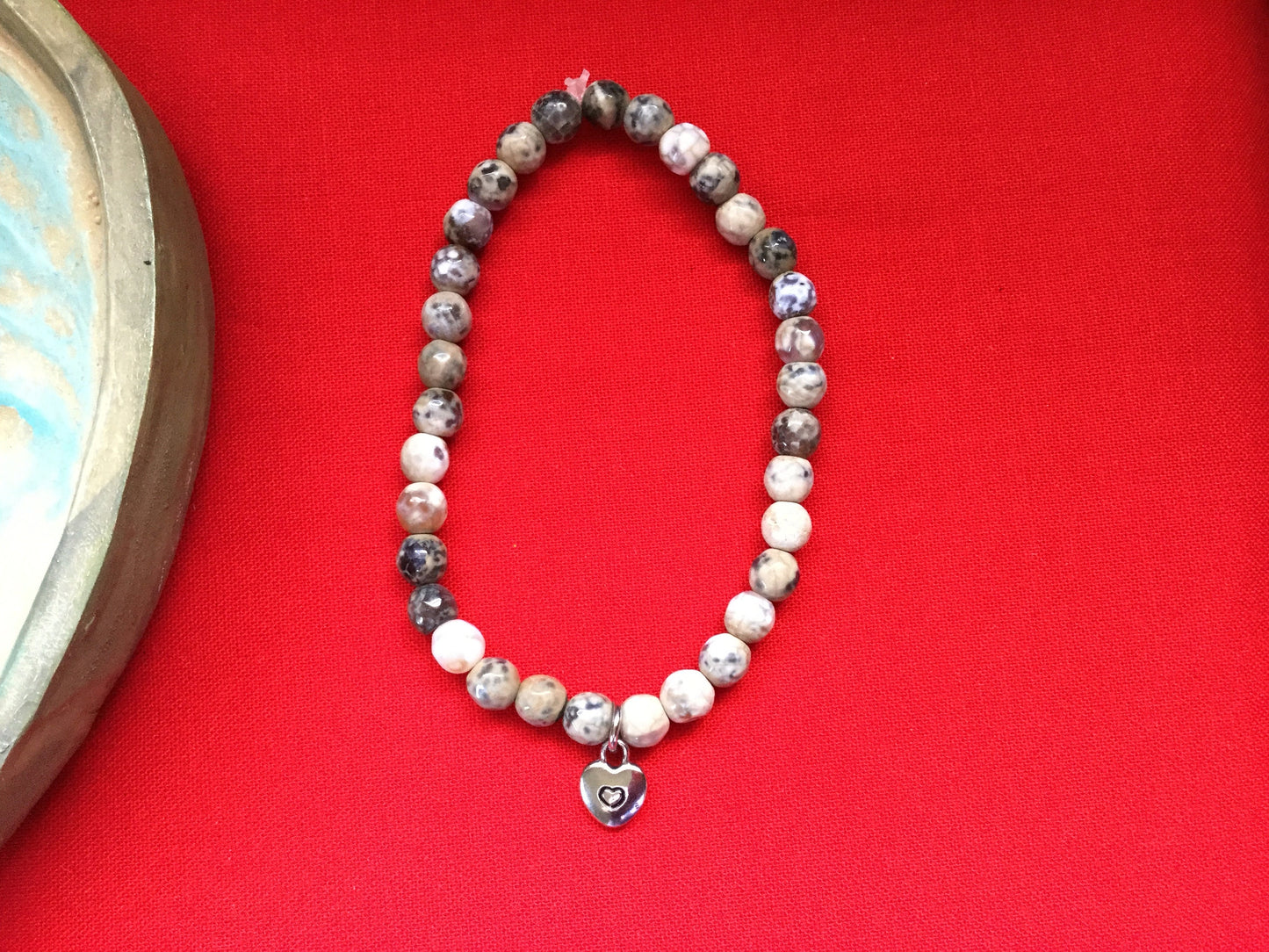 Agate, Beige & Grey Stones w/Heart Healing Bracelet.