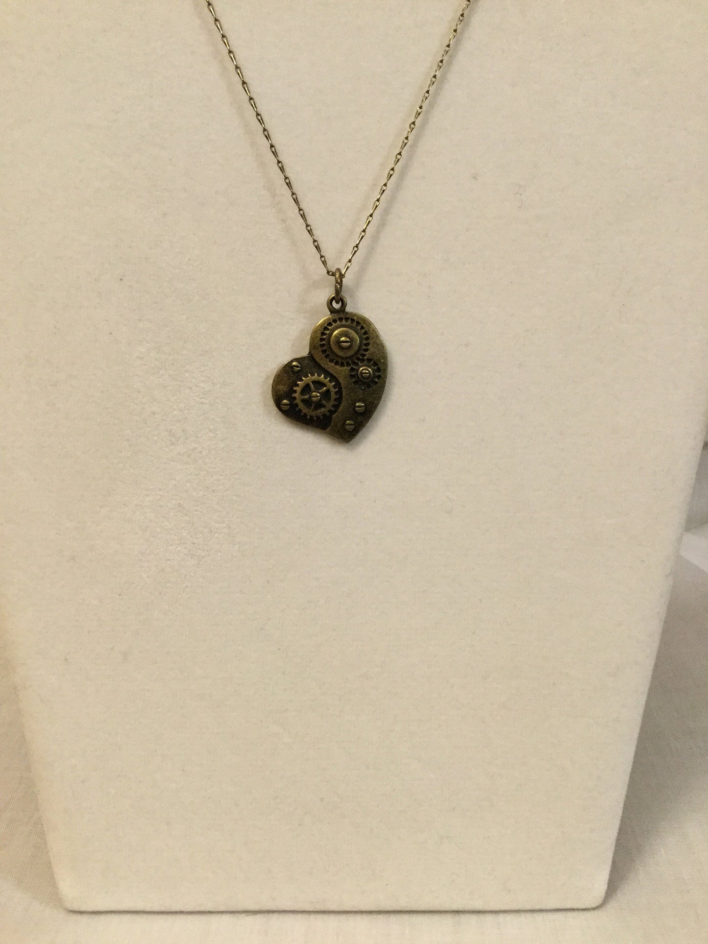 Heart w/Gears, Antique Brass Necklace.