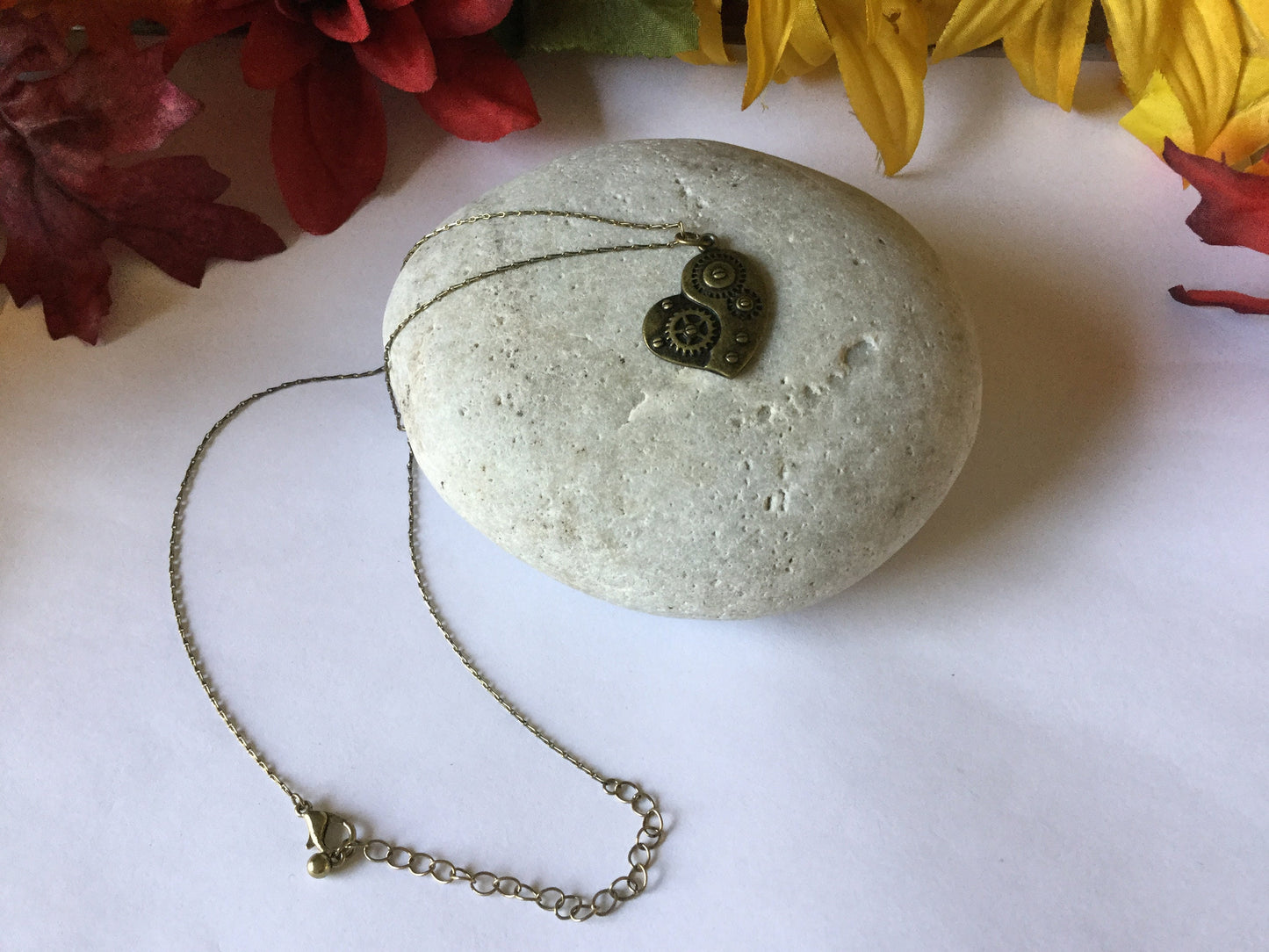 Heart w/Gears, Antique Brass Necklace.