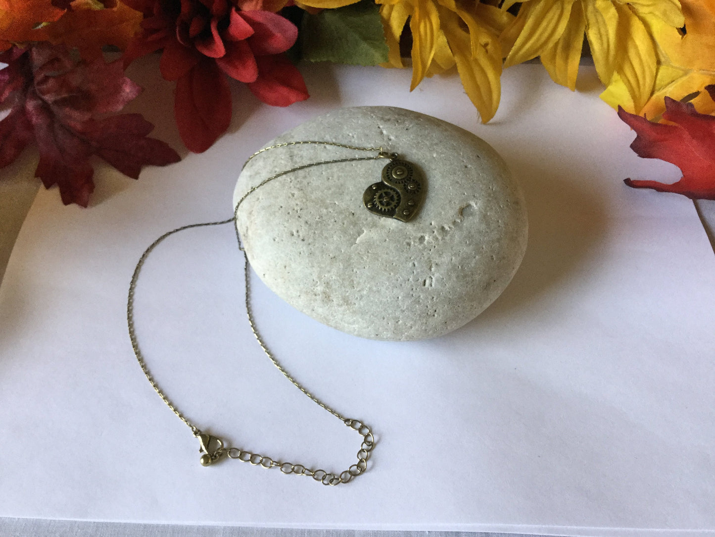 Heart w/Gears, Antique Brass Necklace.