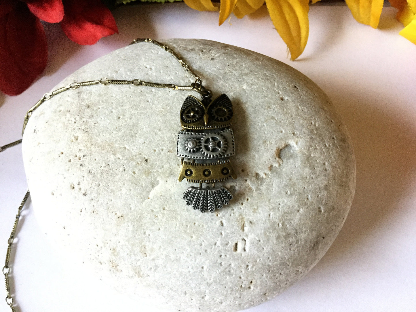 Owl, Antique Brass Necklace.