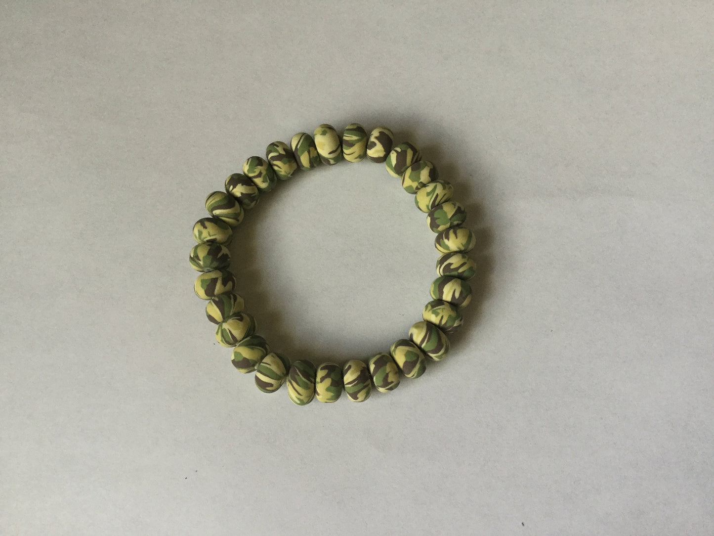 Clay, Light Green Camouflage Rondelle, Healing Bracelet.