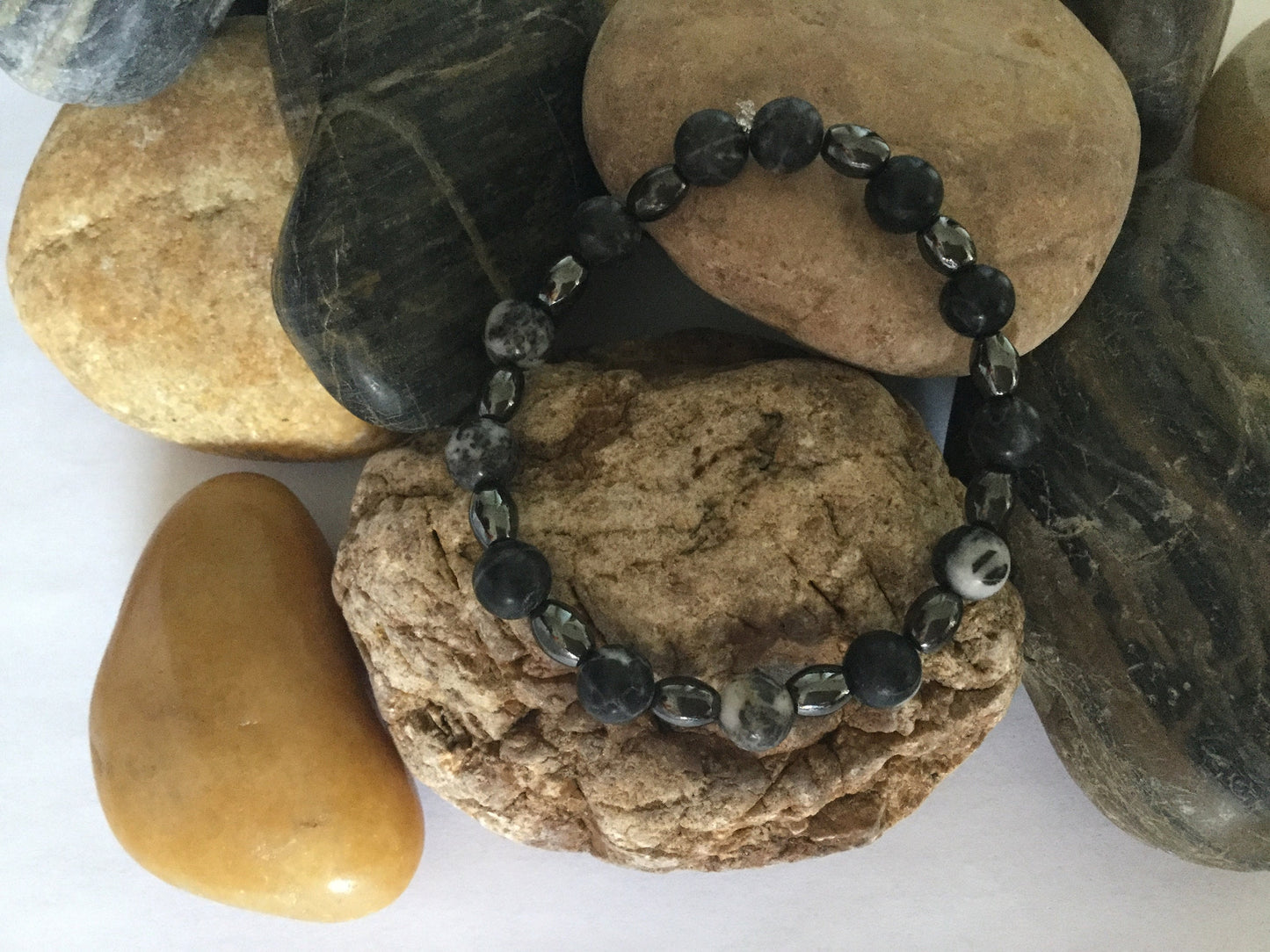 Zebra Stones w/Hematite, Healing Bracelet.