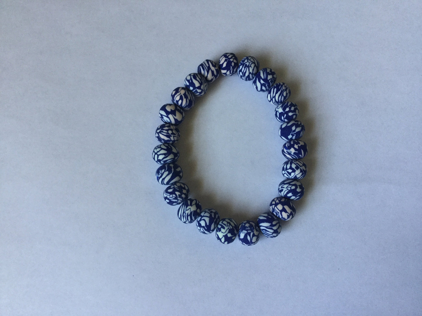 Clay, Blue & White Camouflage Rondelle, Healing Bracelet.