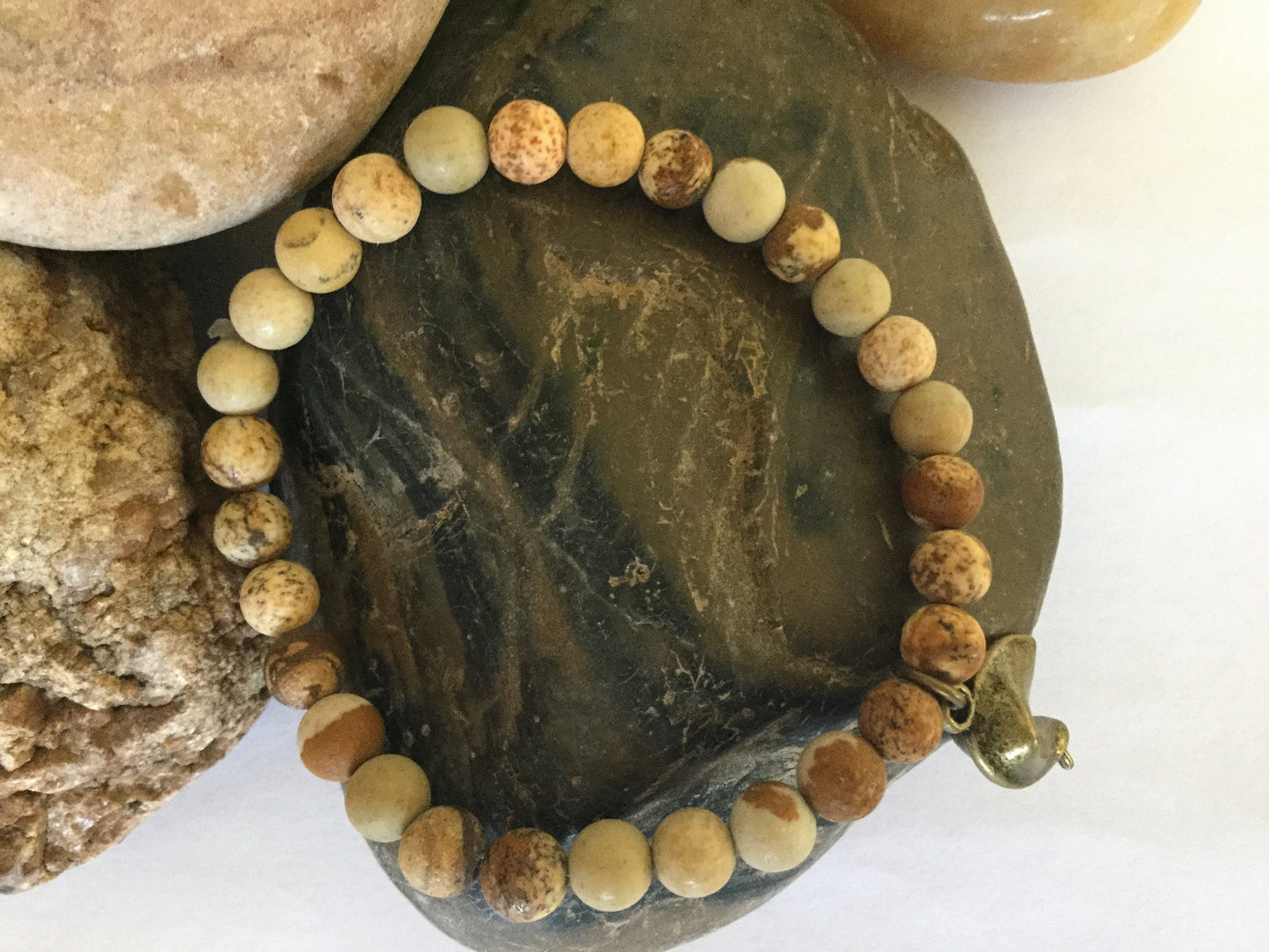 Jasper Beige w/Fortune Stone,2  Healing Bracelet.