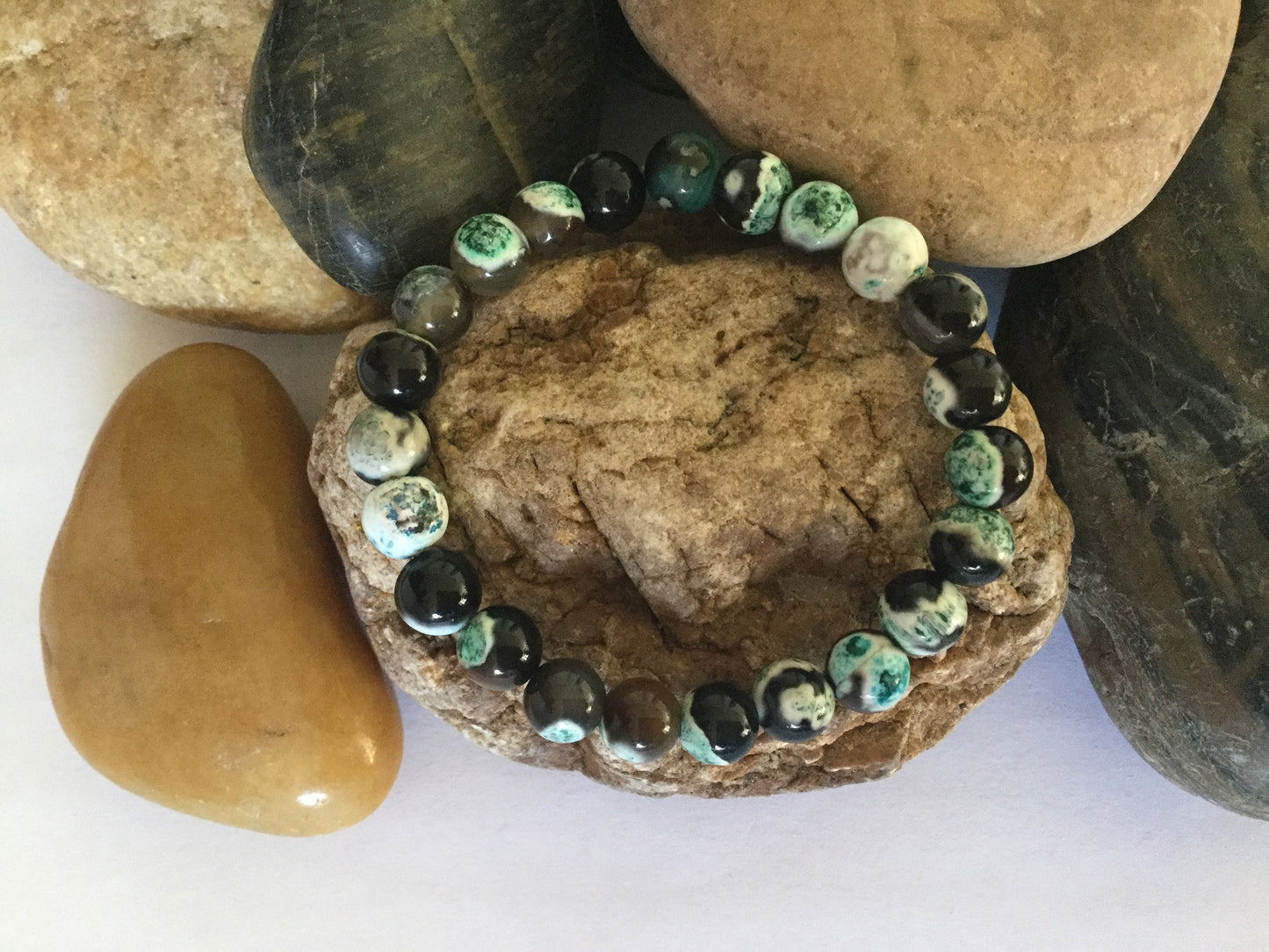 Agate Stone “Lime Green, Black” , Healing Bracelet.