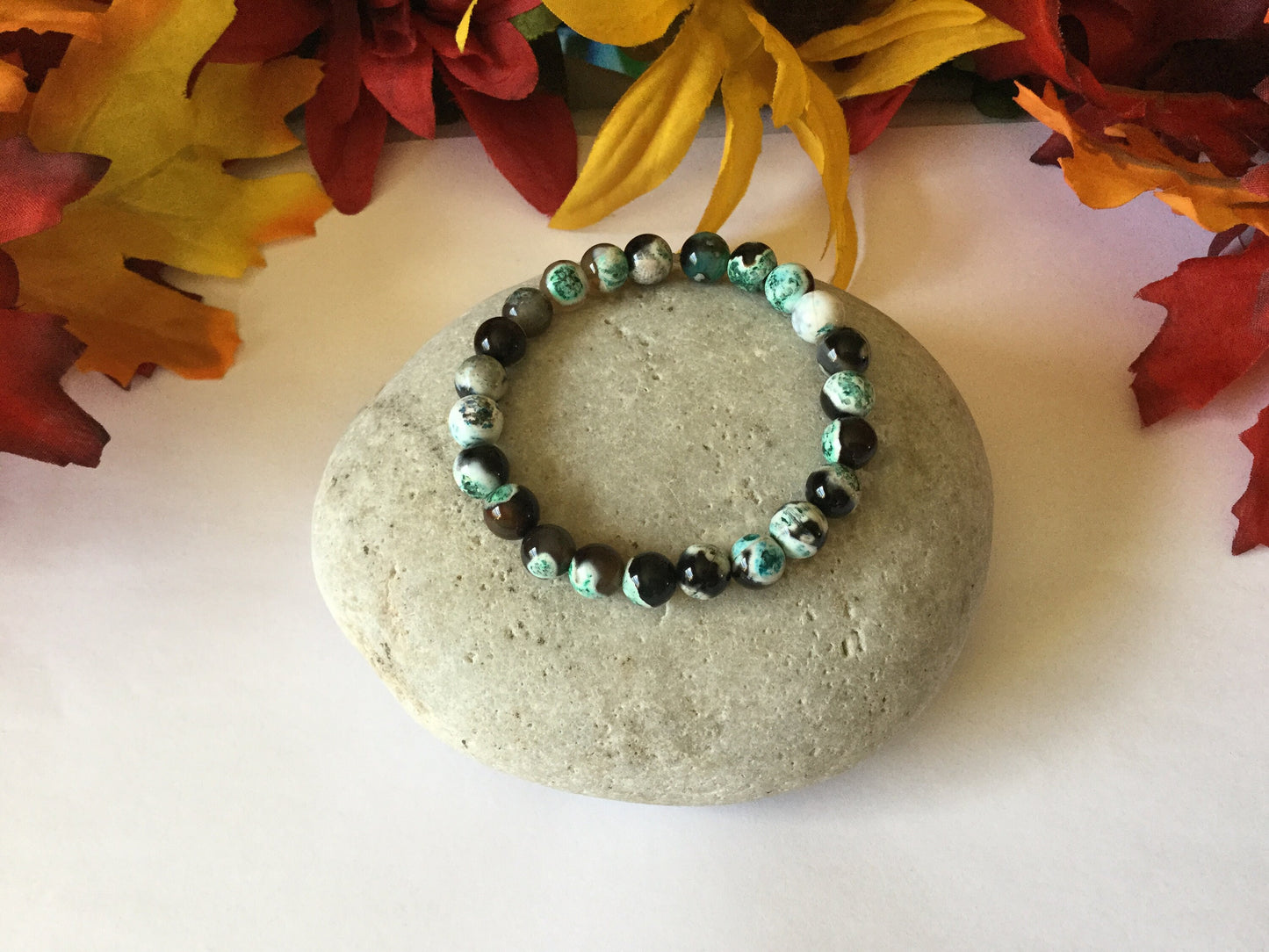 Agate Stone “Lime Green, Black” , Healing Bracelet.