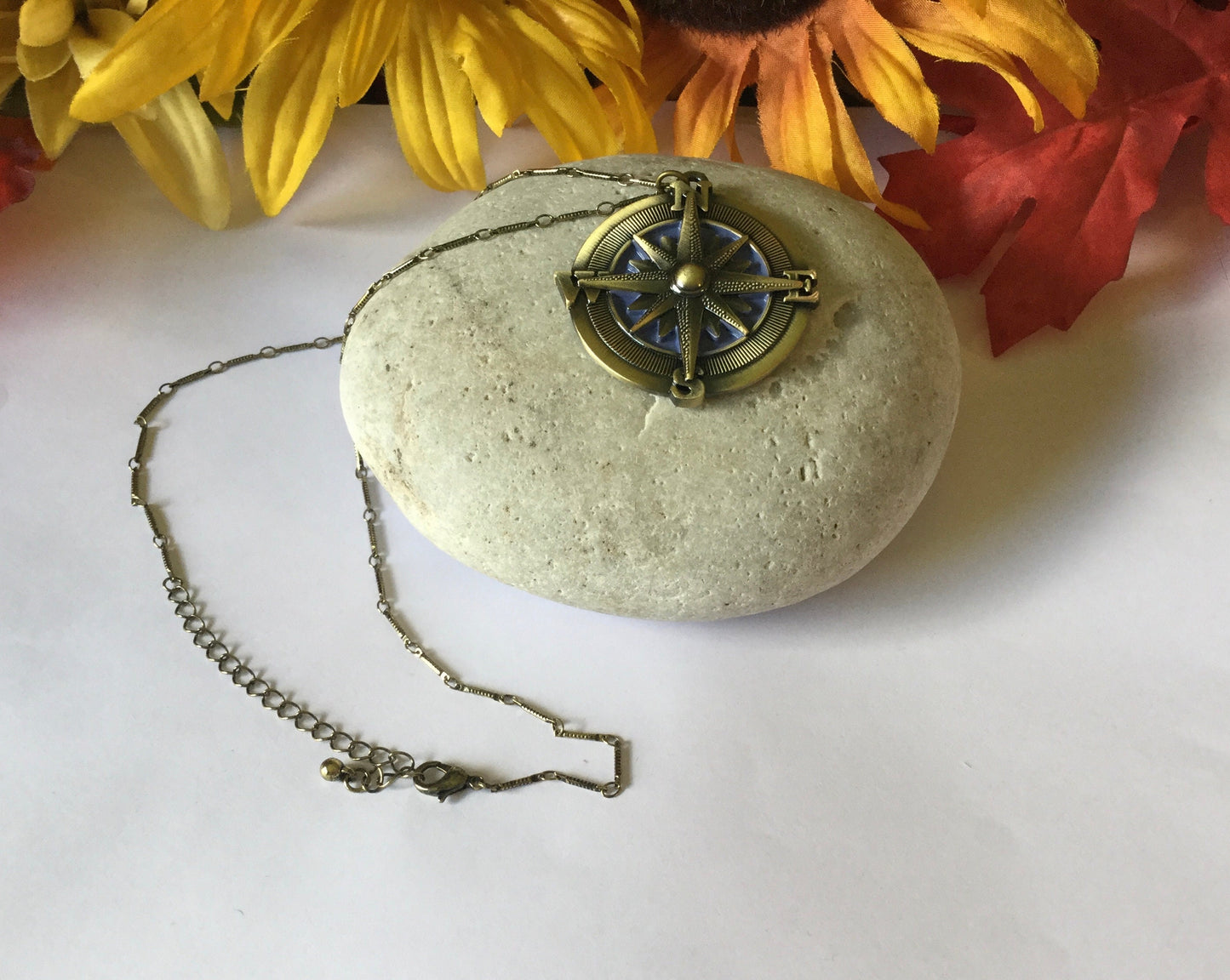 Compass,  Antique Brass Necklace.