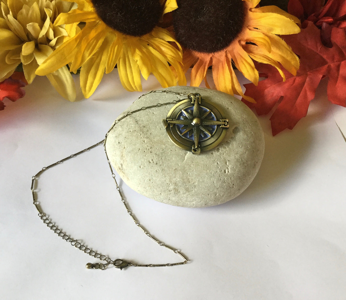 Compass,  Antique Brass Necklace.