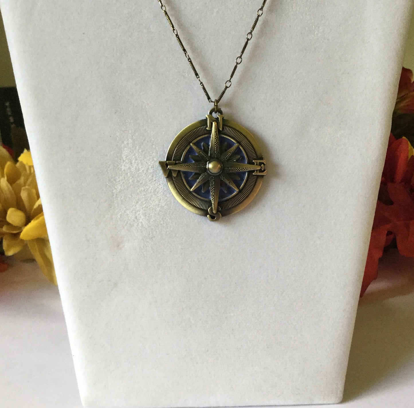 Compass,  Antique Brass Necklace.