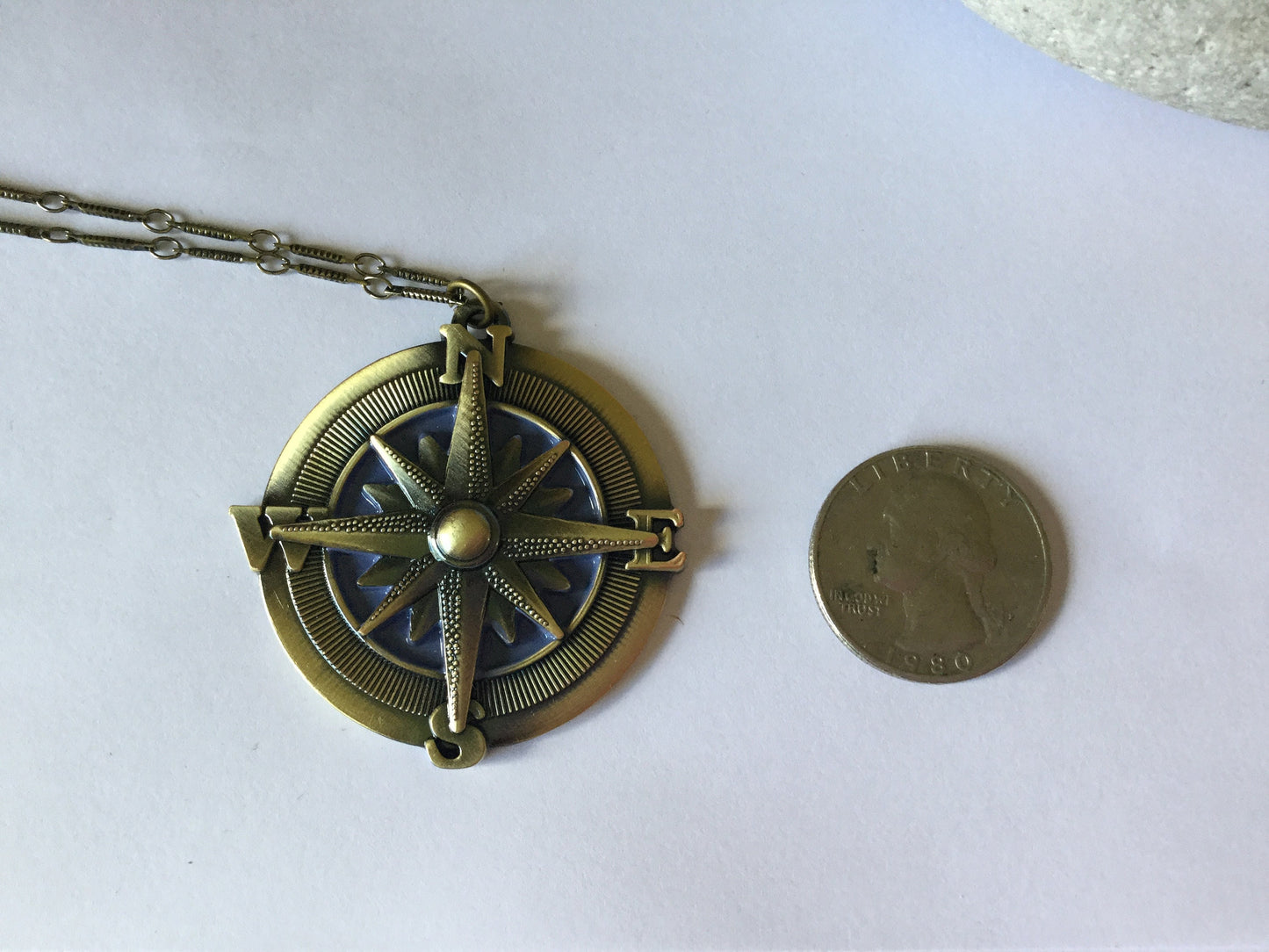 Compass,  Antique Brass Necklace.