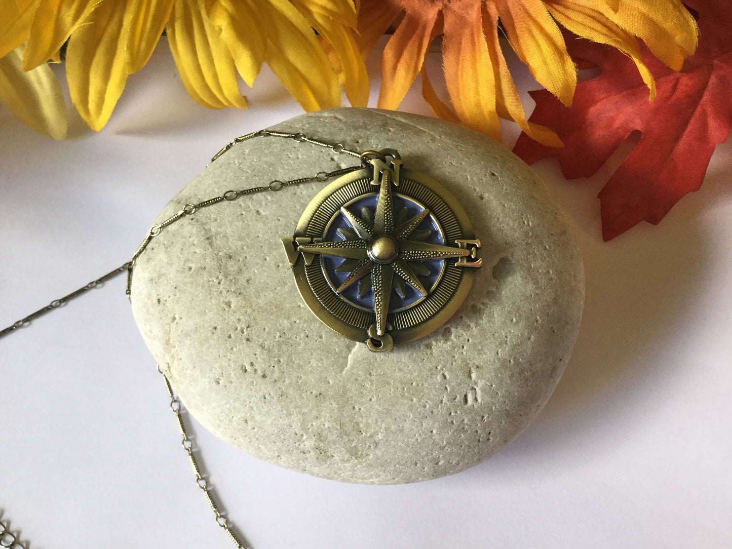 Compass,  Antique Brass Necklace.