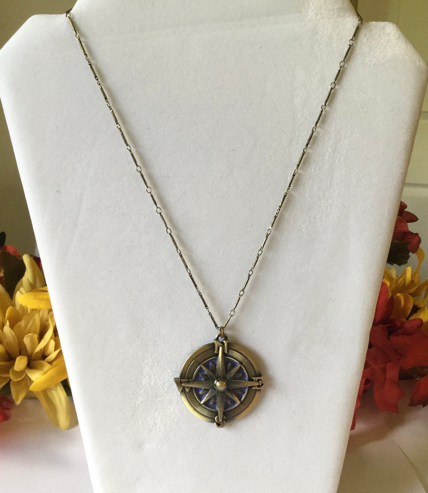Compass,  Antique Brass Necklace.