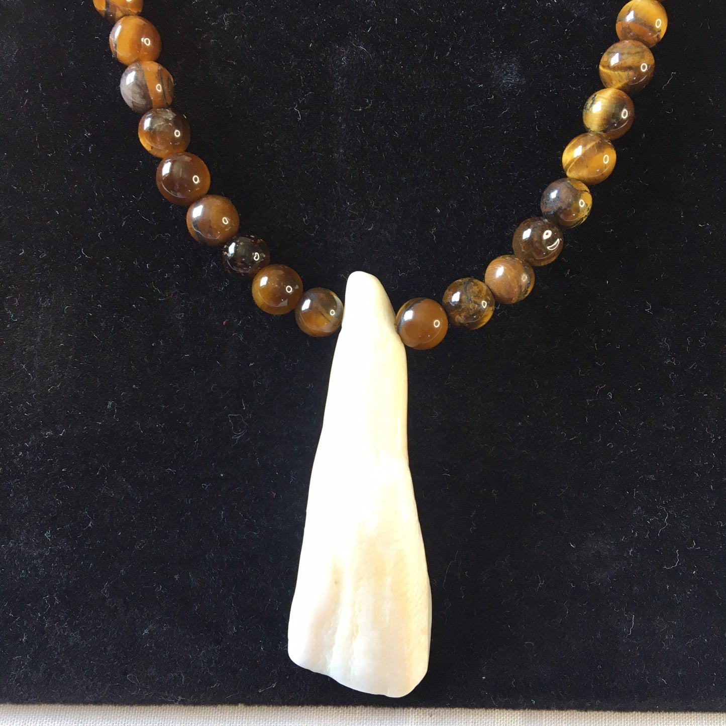 Tiger Eye Stones w/ Water Buffalo Tooth Pendant, Healing Necklace.