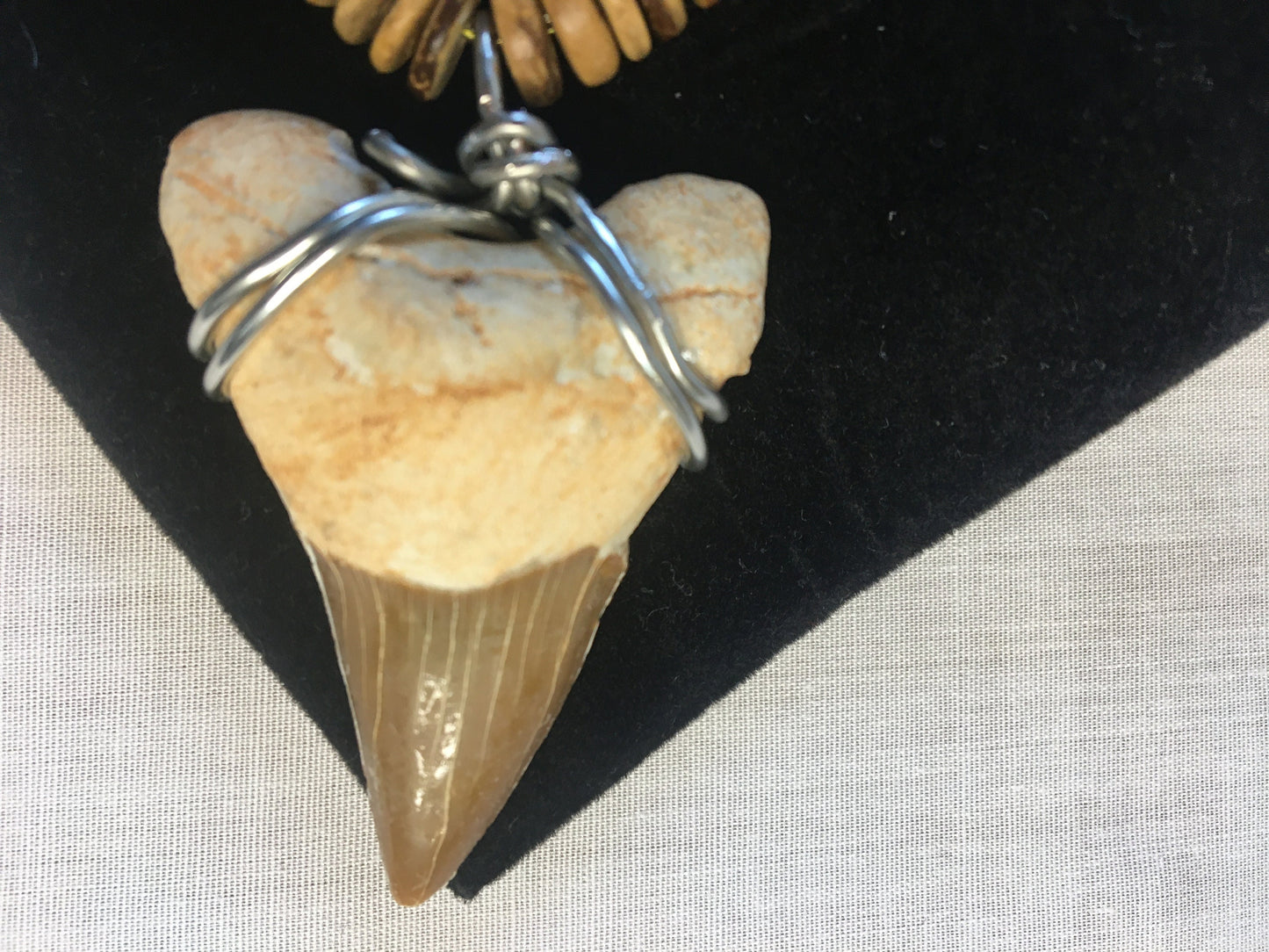 Natural Wood Beaded w/Shark Tooth Pendant, Healing Necklace.