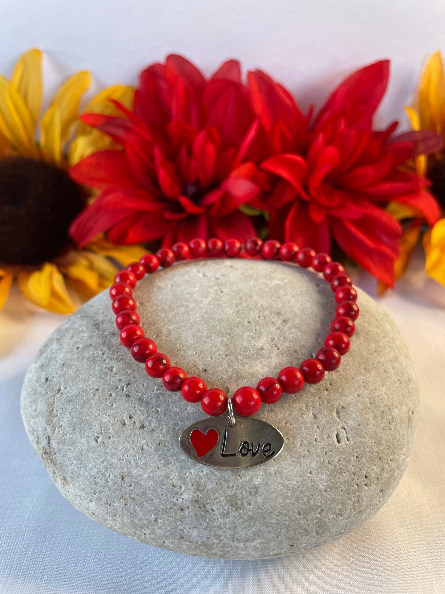 Red Bamboo Coral w/Love Charm, Healing Bracelet.