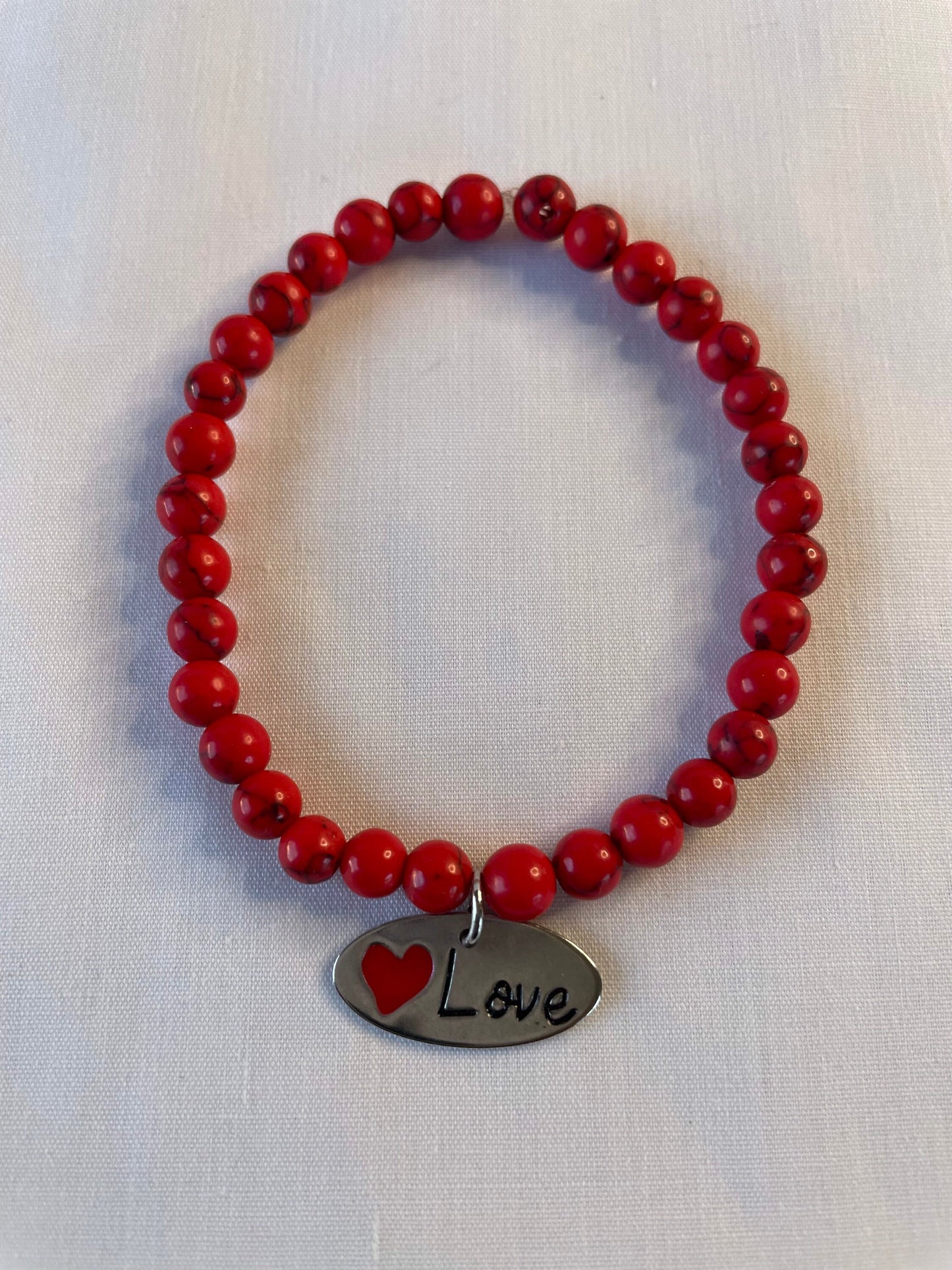 Red Bamboo Coral w/Love Charm, Healing Bracelet.