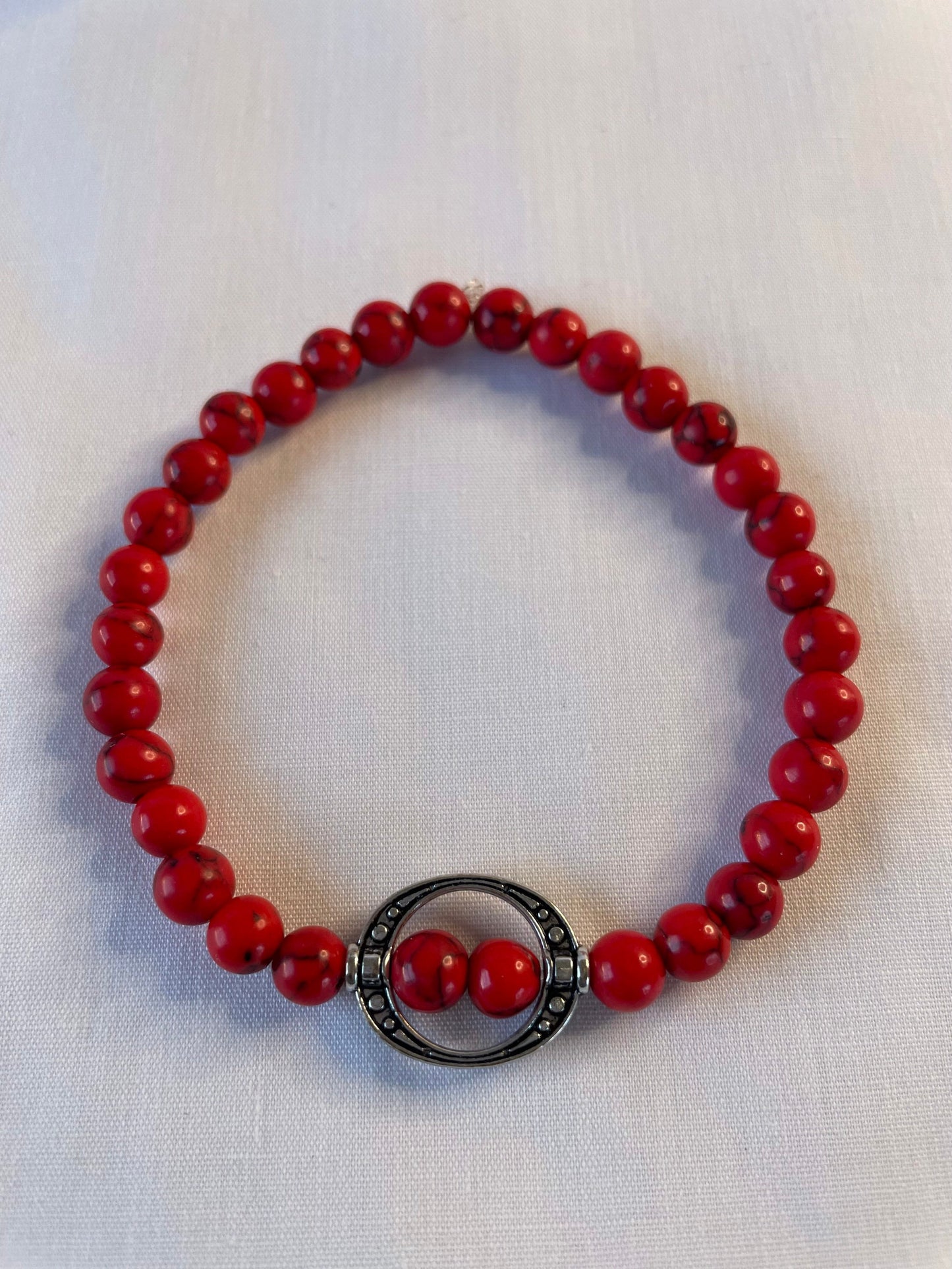 Red Bamboo Coral Stones w/Silver Spacer, Healing Bracelet.