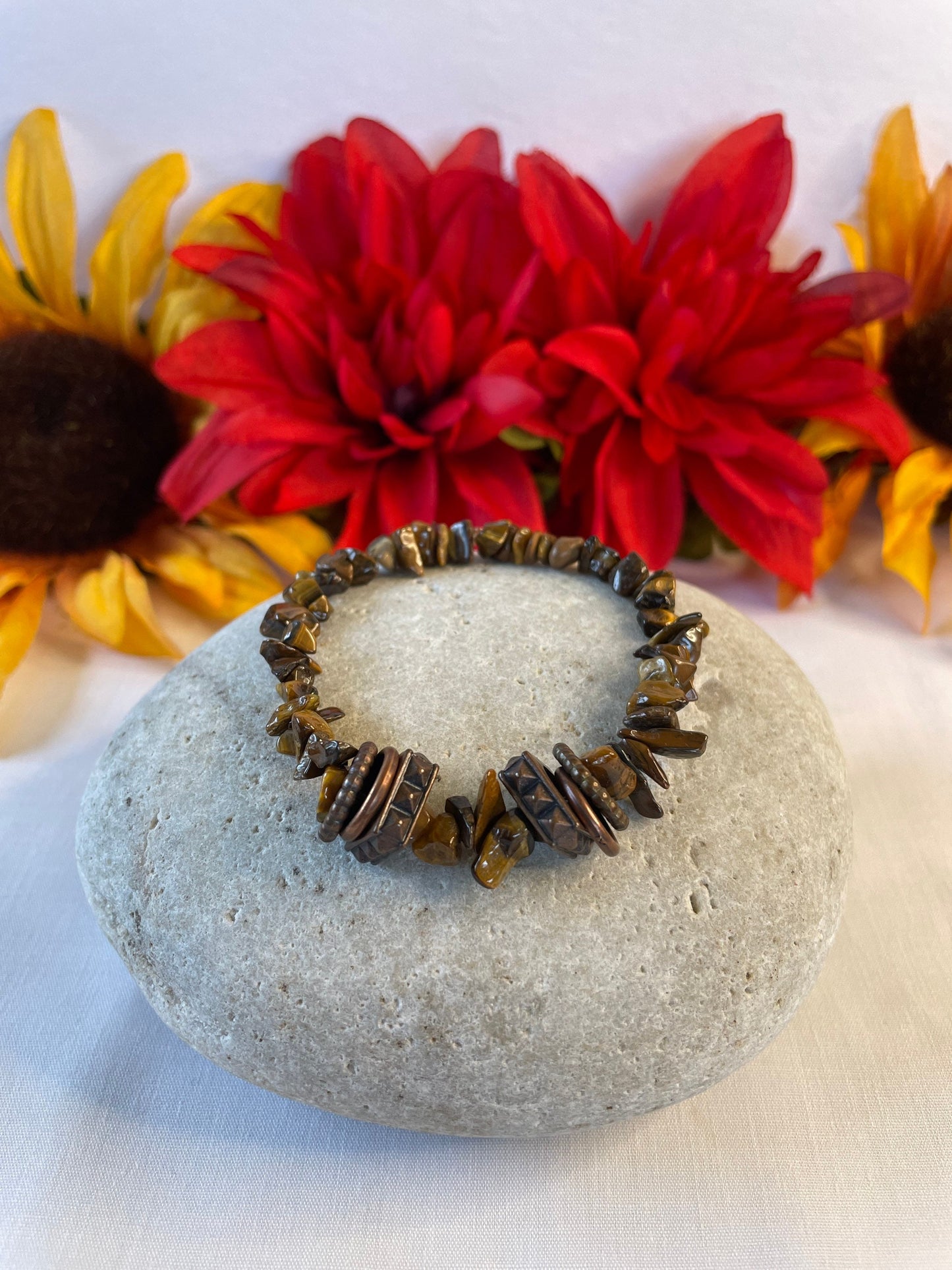 Tiger Eye w/Plated Copper Rings, Healing Bracelet.