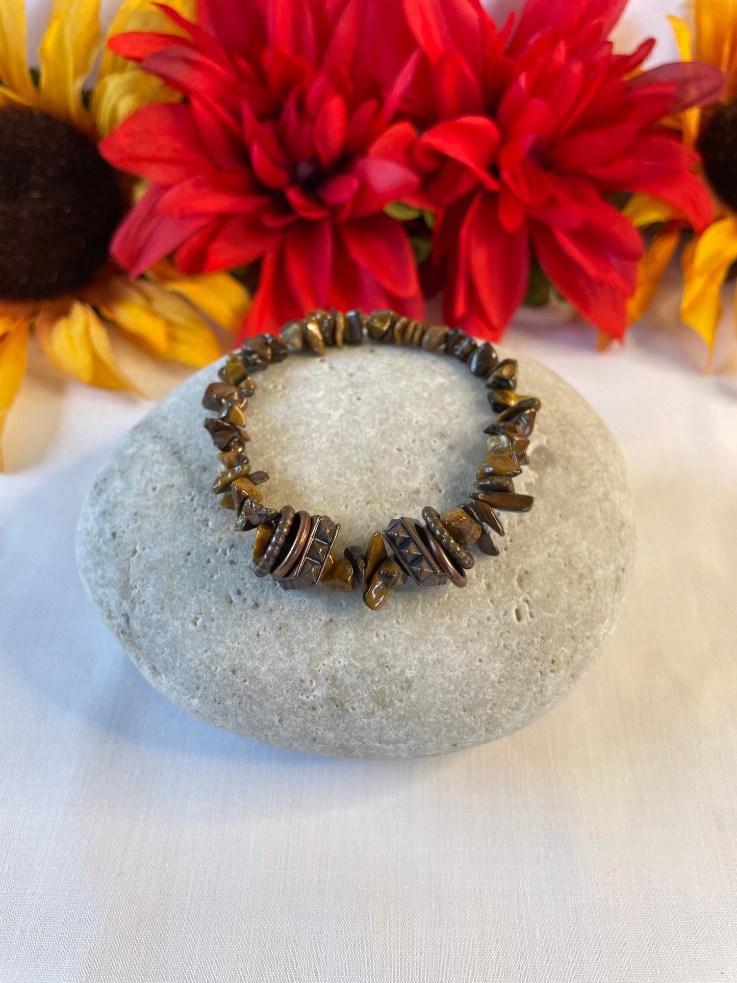 Tiger Eye w/Plated Copper Rings, Healing Bracelet.