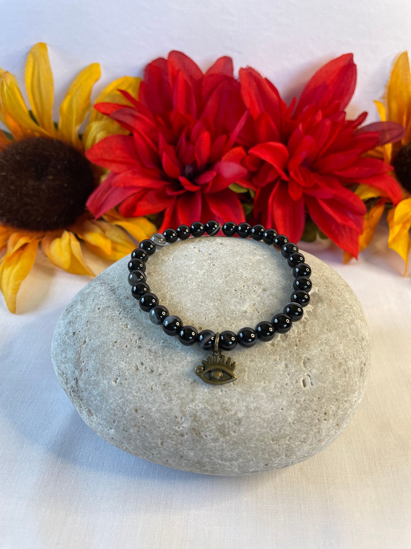 Agate, Black Banded w/Evil Eye, Healing Bracelet.