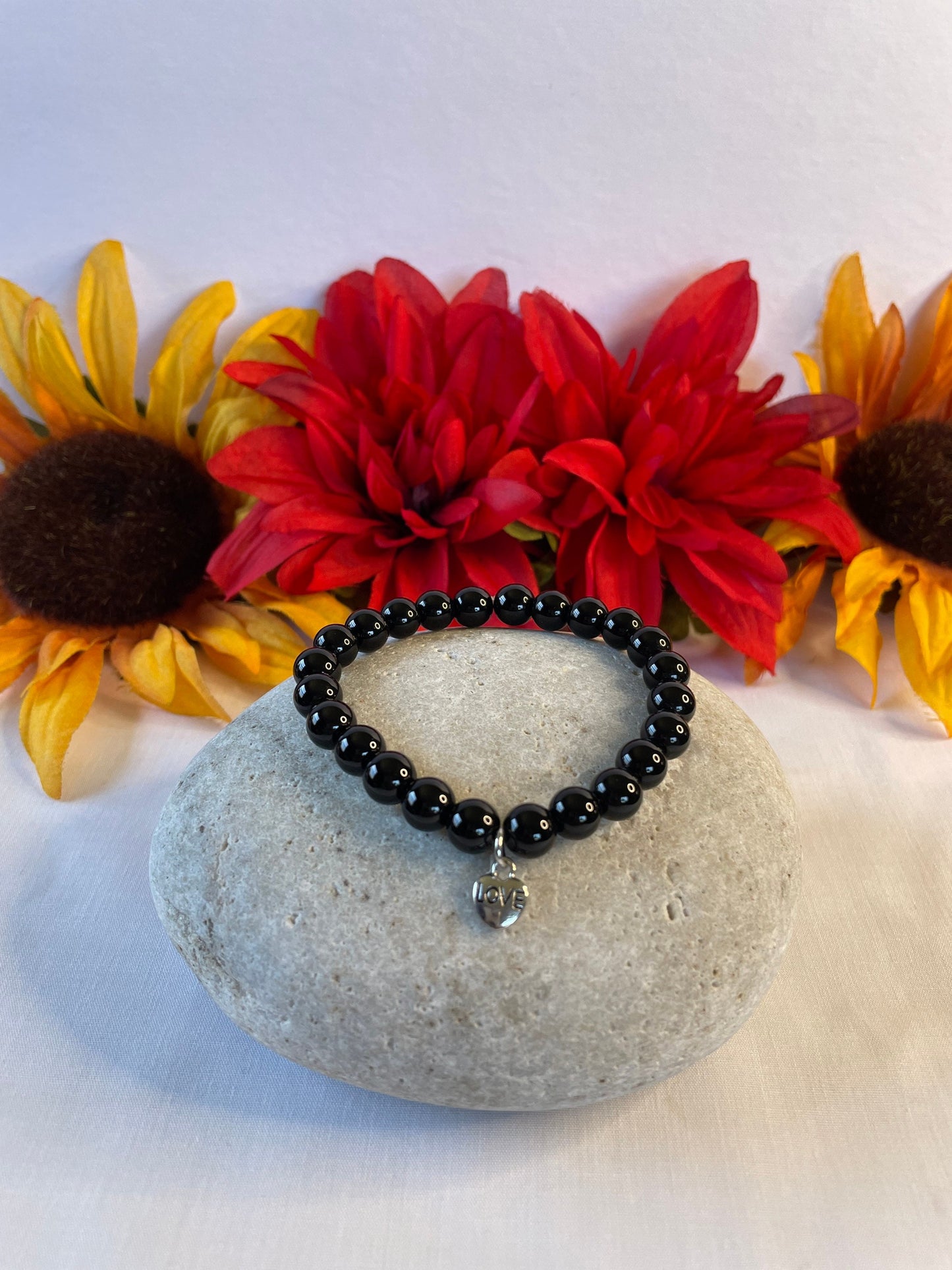 Jasper Black w/Heart “Love” Healing Bracelet.