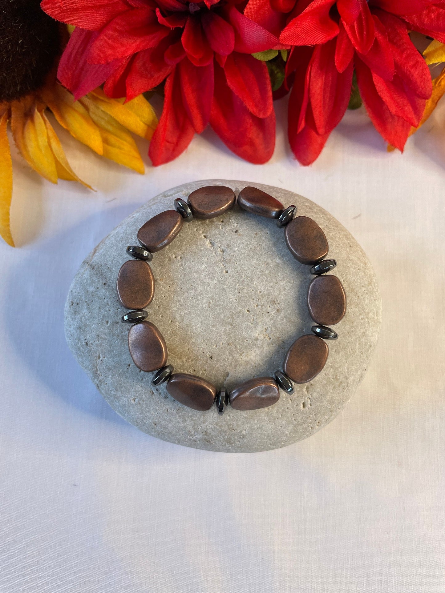 Copper Plated Oval Stones w/ Hematite, Healing Bracelet.