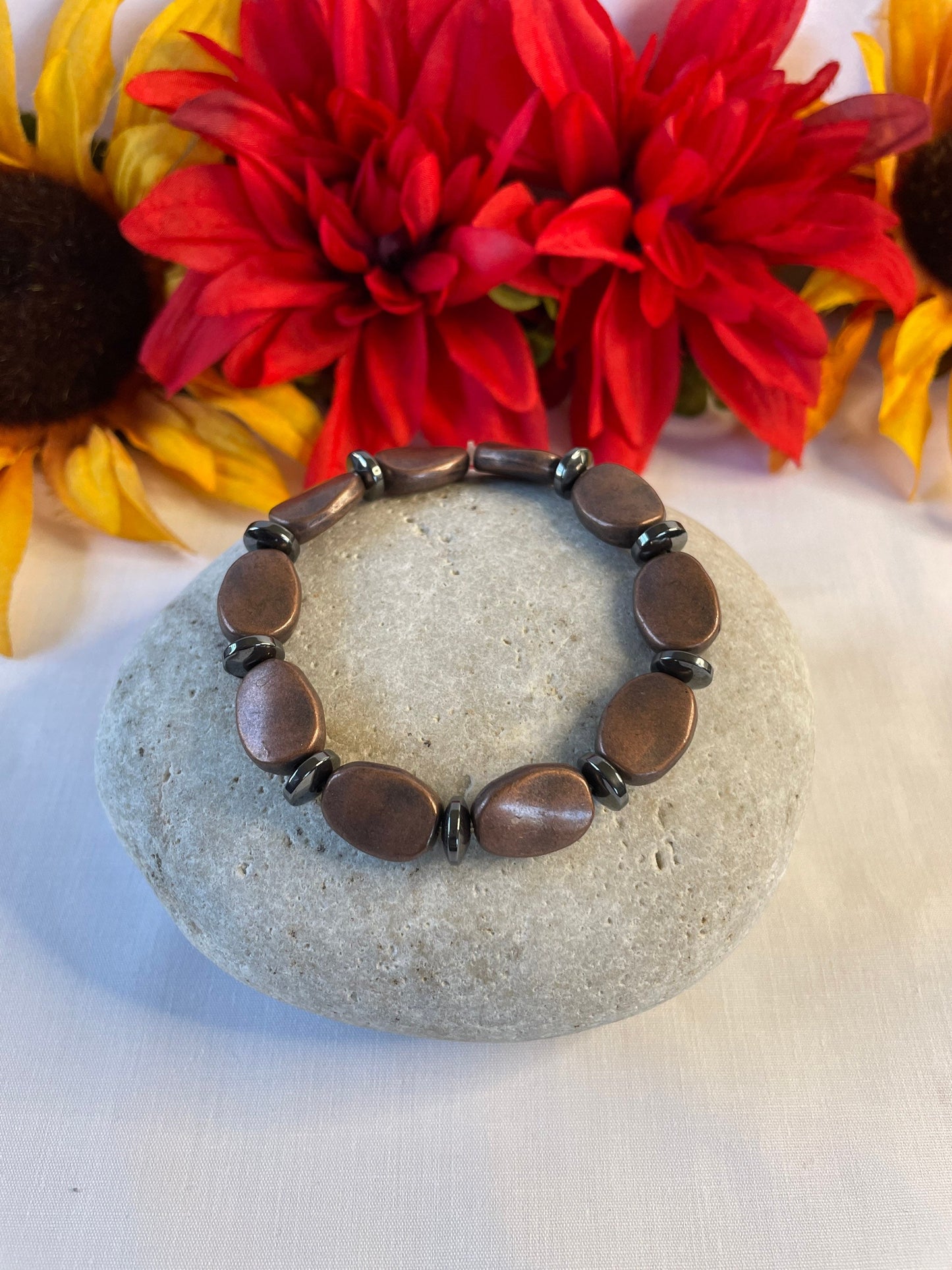 Copper Plated Oval Stones w/ Hematite, Healing Bracelet.