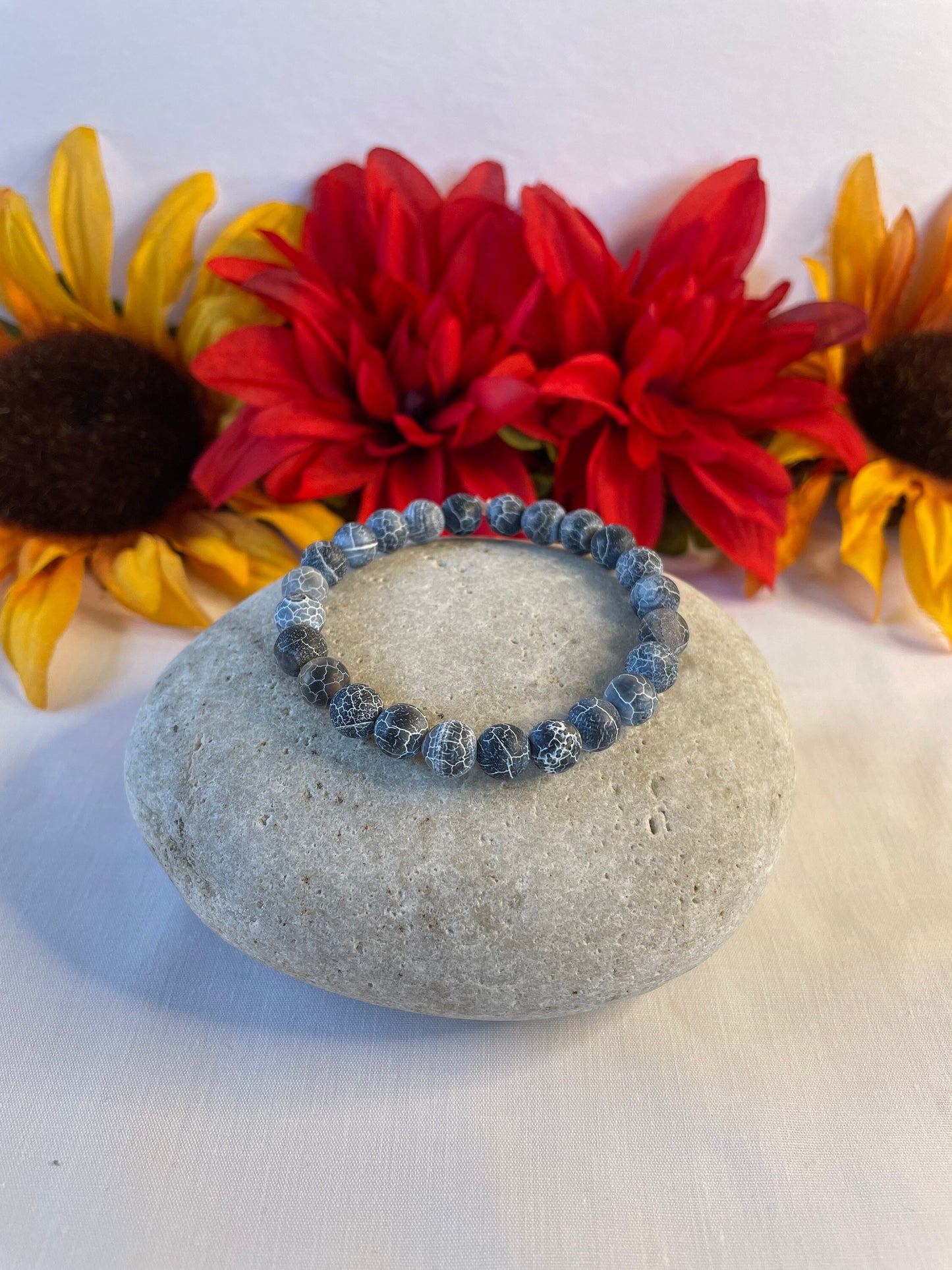 Agate, Crackle Black,  “Blue Stone” Healing Bracelet.