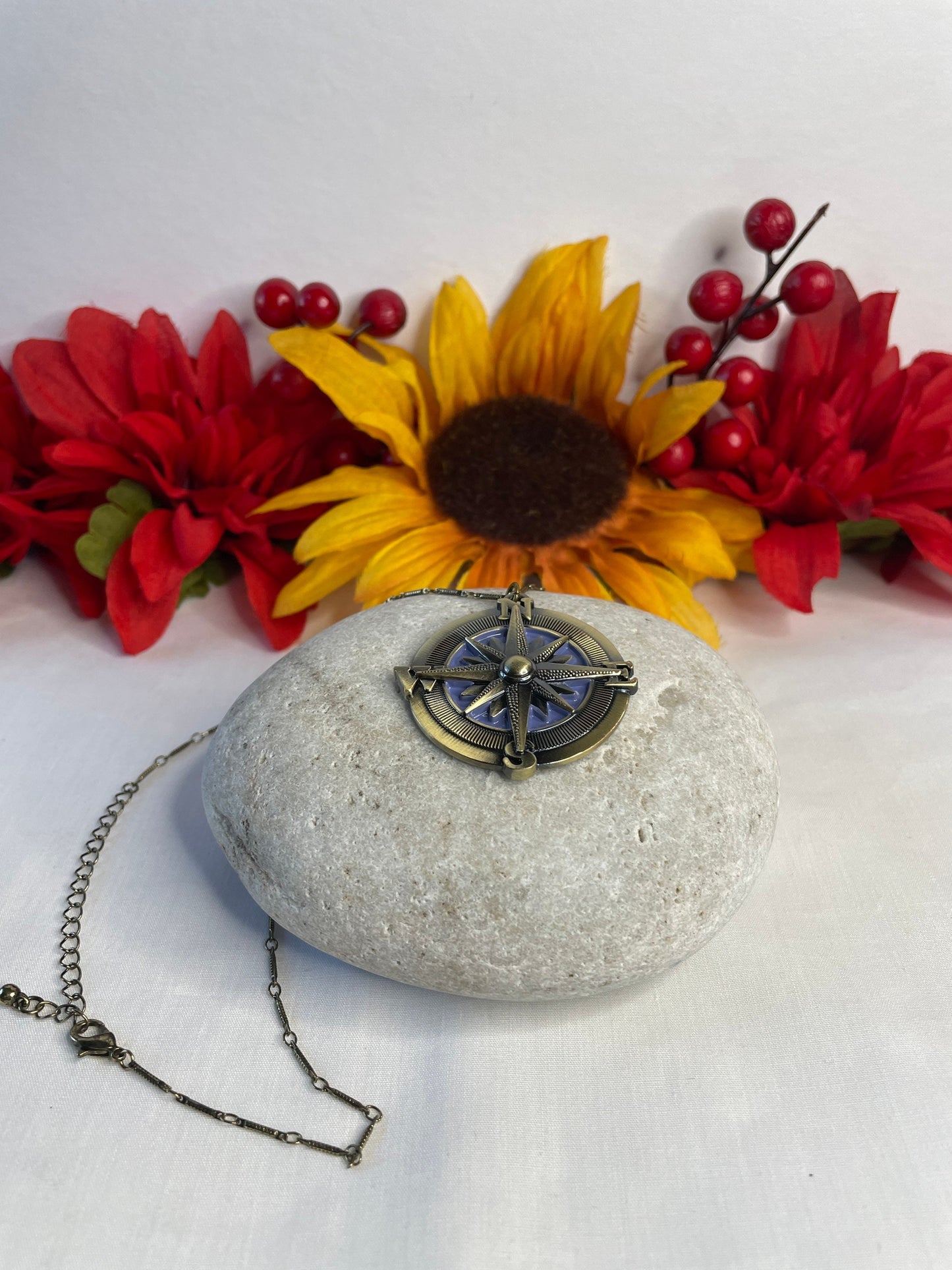 Compass,  Antique Brass Necklace.