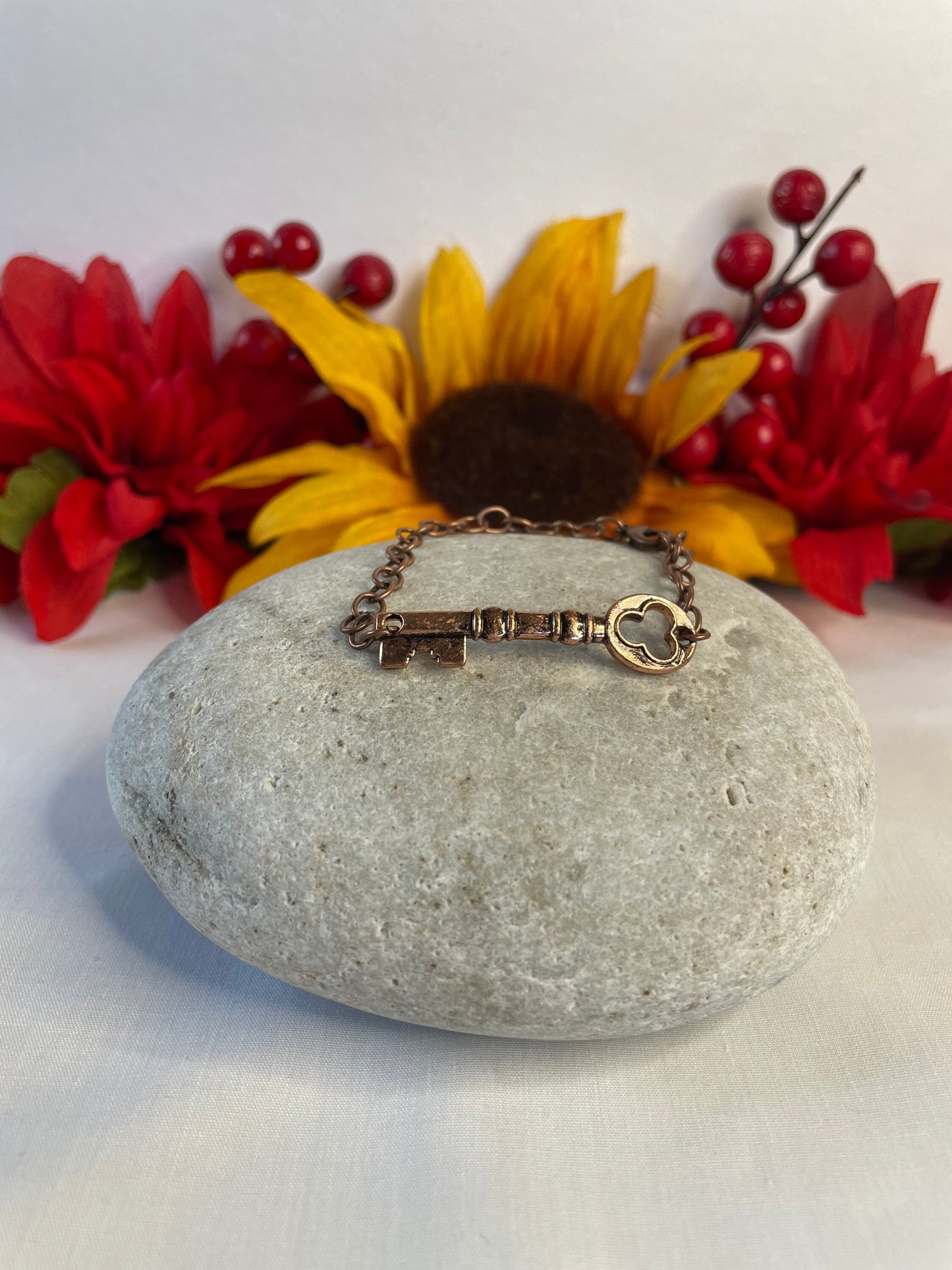 Key, Metallic Rose Gold Link, Inspirational Bracelet.