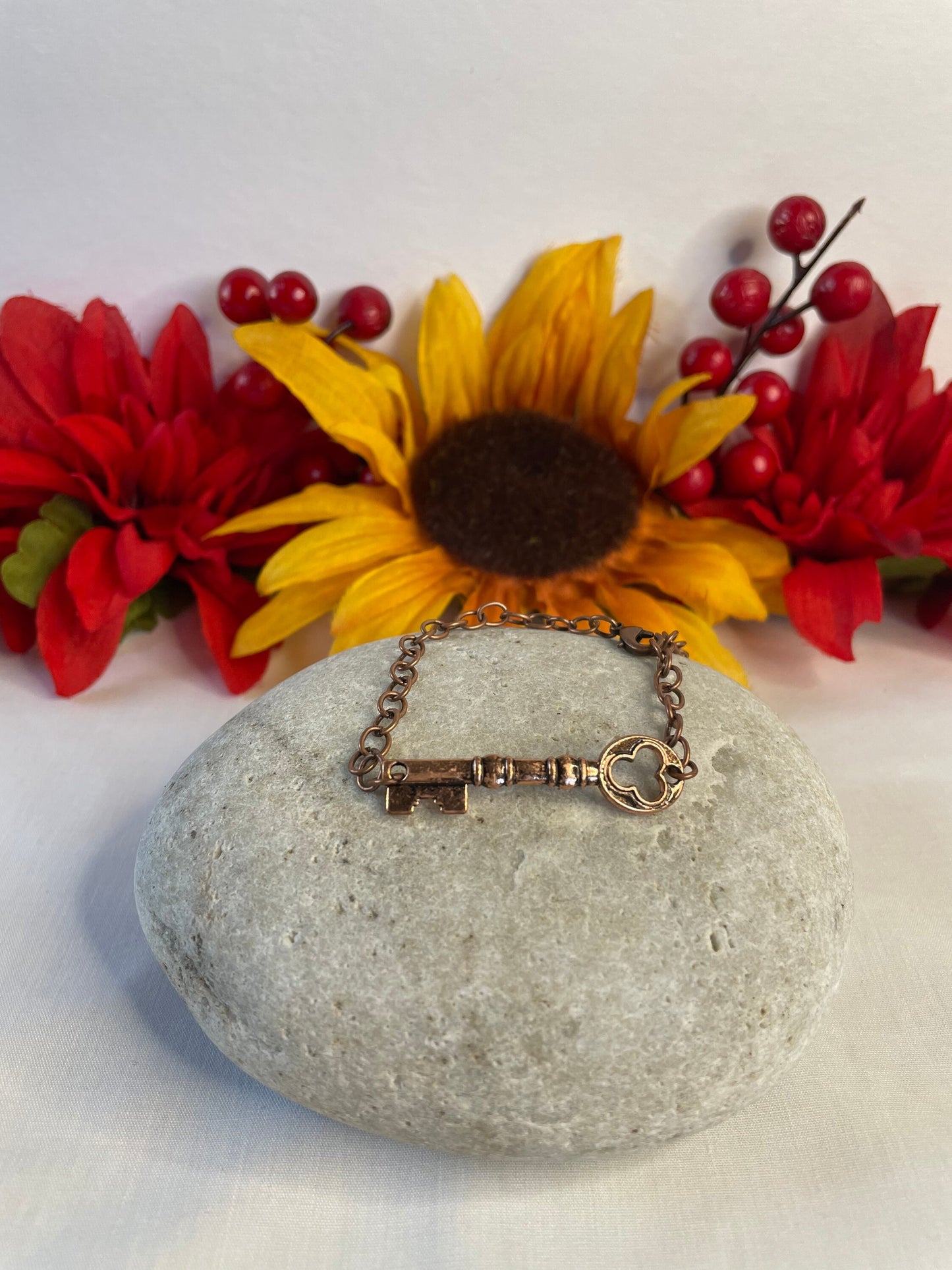 Key, Metallic Rose Gold Link, Inspirational Bracelet.