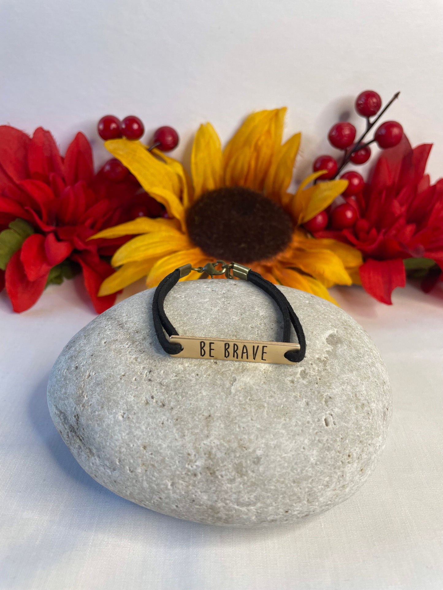 Be Brave, Antique Metal Black Suede Inspirational Quoted Bracelet