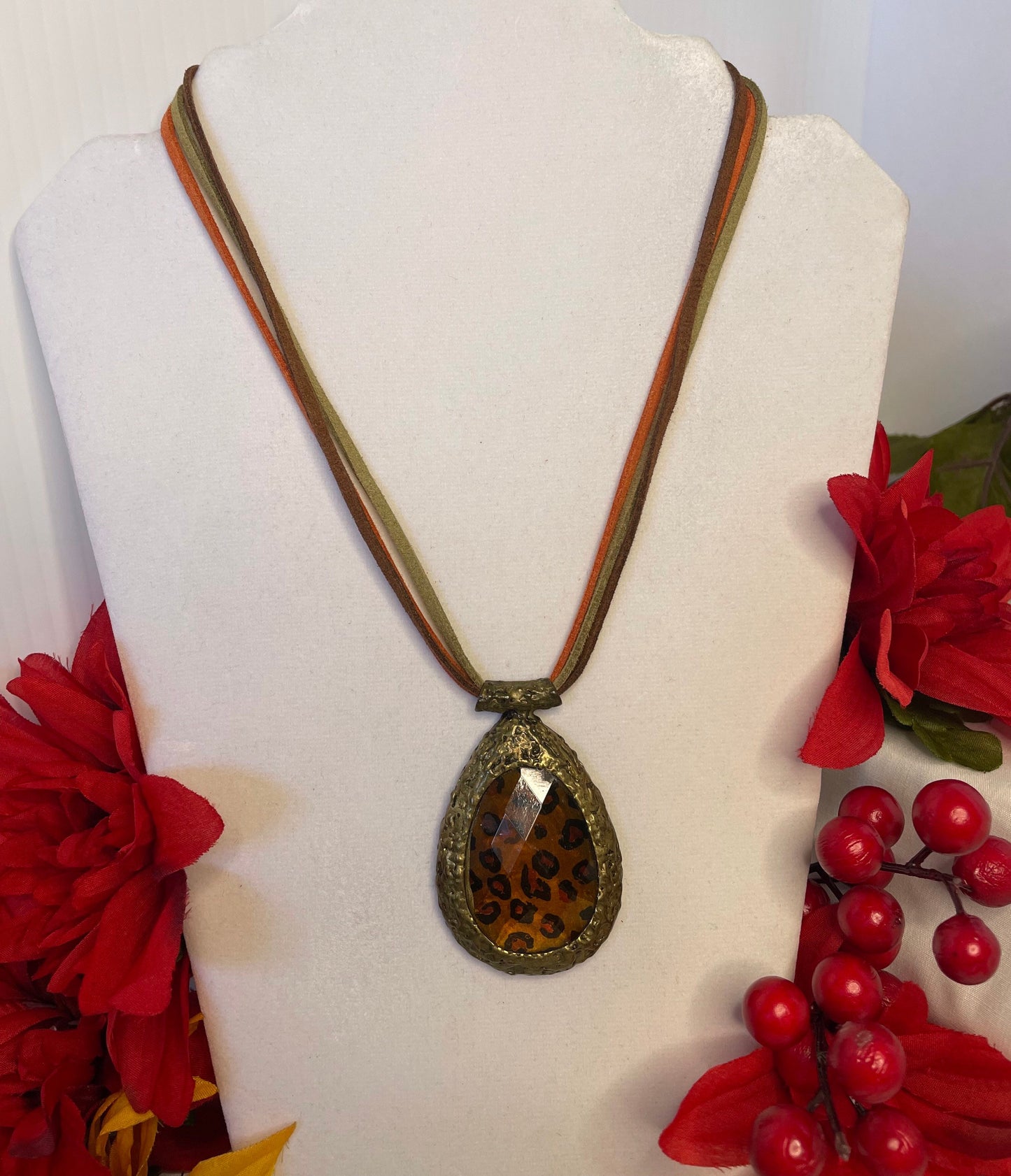 Leopard Printed Necklace w/multi Suede Corded.